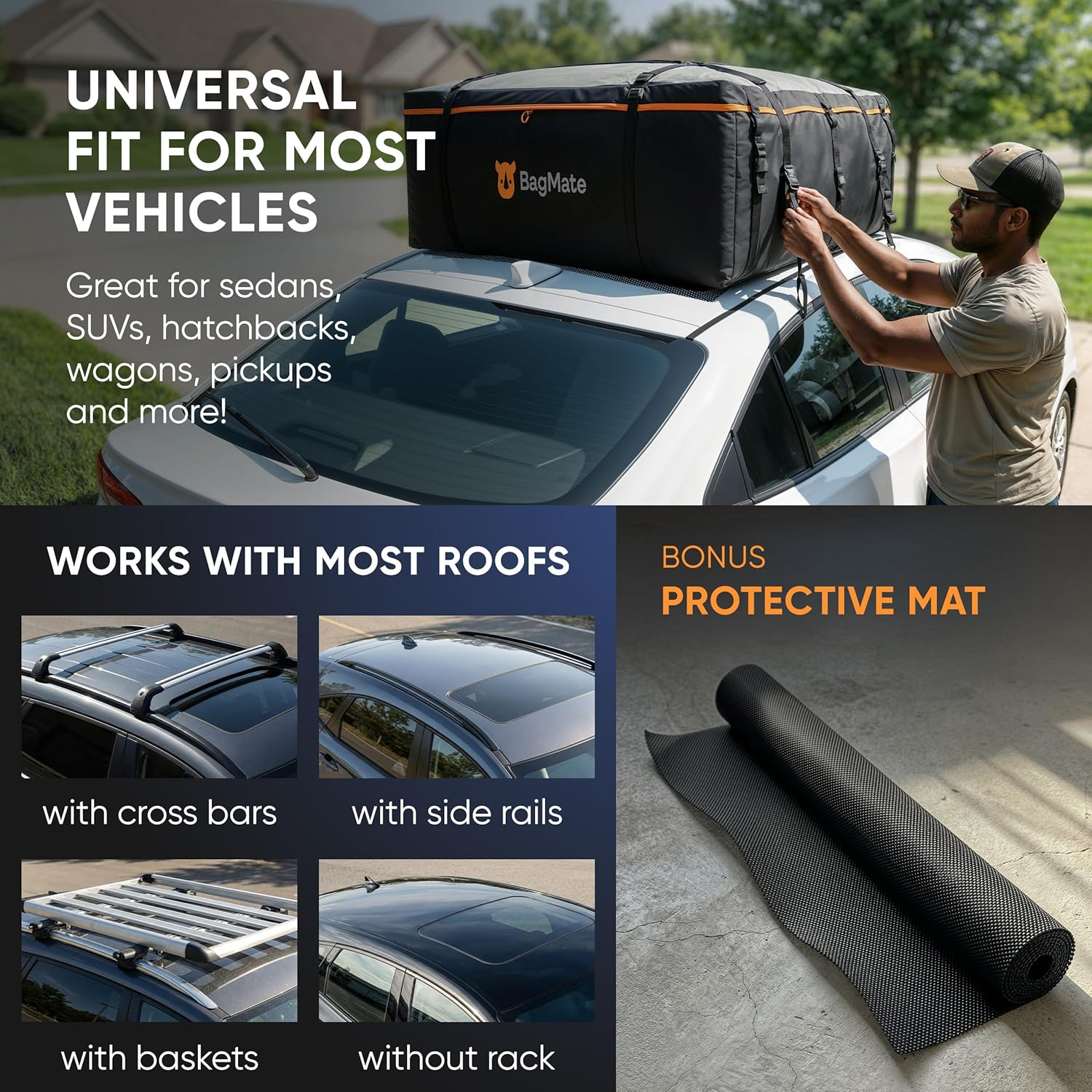 Military-Grade Waterproof Roof Bag - Rooftop Cargo Carrier &ndash; XXL 23 Cubic Feet. with 4 Door Hooks, Zipper/Buckle Closure, Extra Strap &ndash; Black Roof Bag for Cars with or without Rack