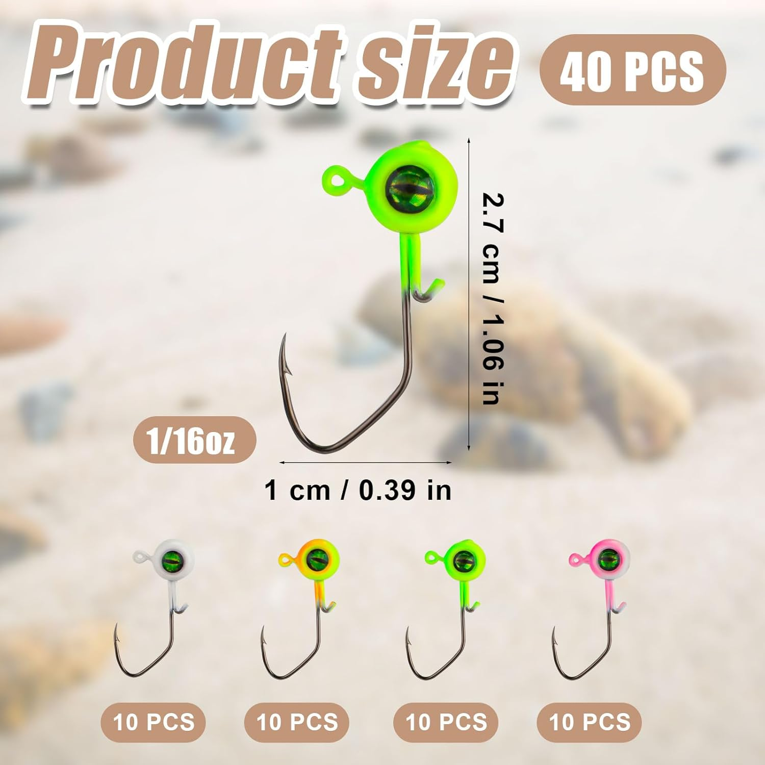 40Pcs Crappie Jig Heads, Fishing Jig Head Hooks Lure with 3D Eyes Swimbait Head 1/16Oz for Crappie Bass Fishing Accessories Men image number 1