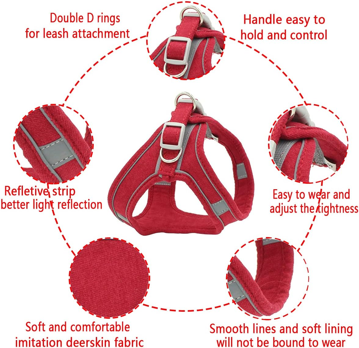 Dog Harness and Leash Set Dog Chest Strap Pet Vest Harness with Handle Adjustable Reflective Dog Harness for Small Dog Medium Dog Cat Red 2XS image number 6