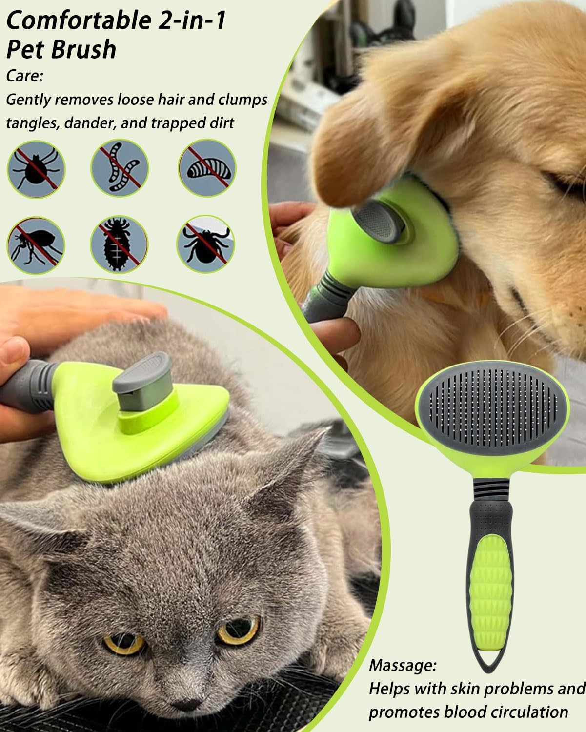 1 X Dog Brush, Cat Brush, Pet Brush, Undercoat, Dog Brush, Cat Brush for Long Hair and Short Hair, Clean Pet Hair from the Brush with One Button