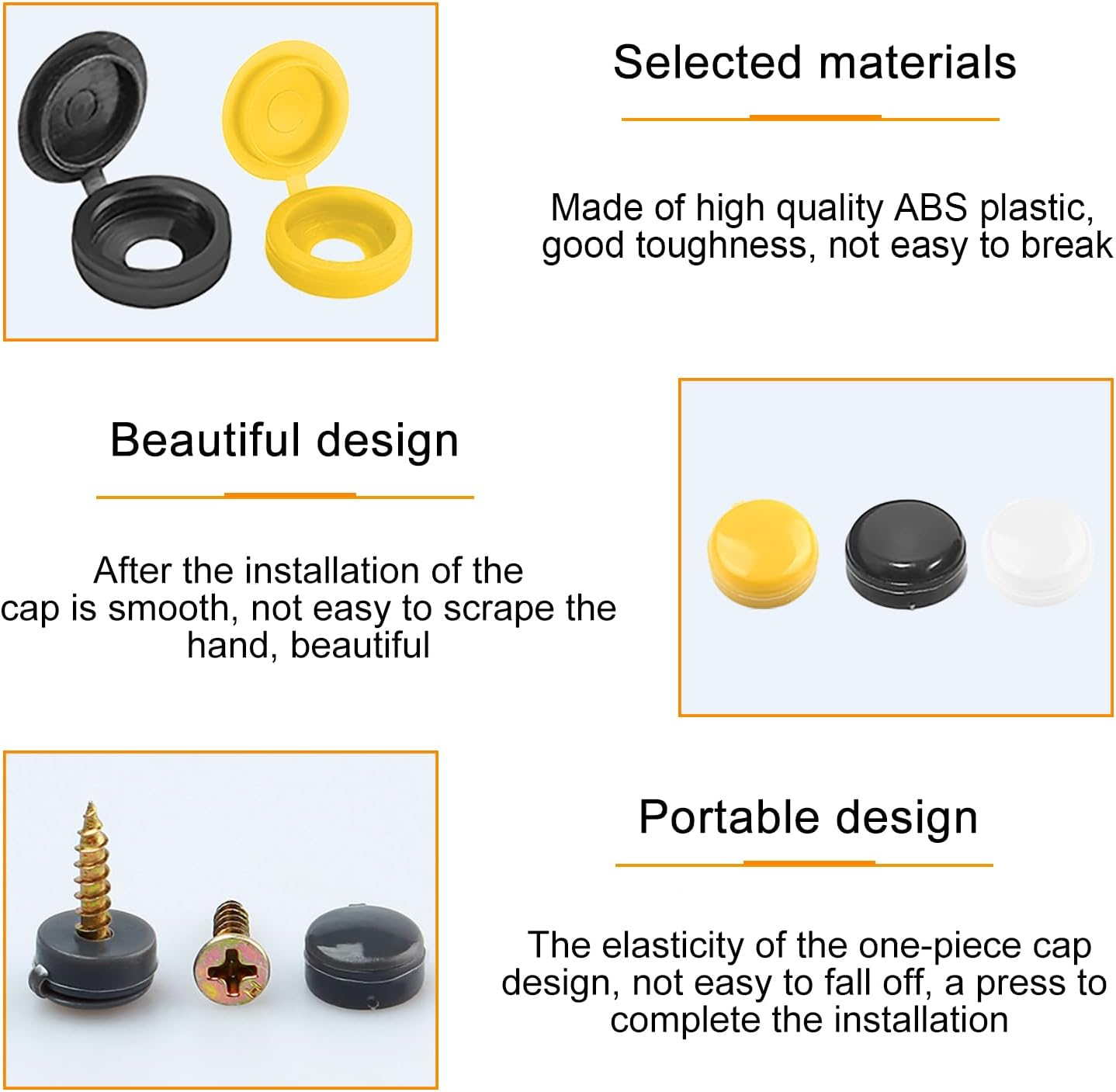 48 Pcs Number Plate Screws and Caps Set, 12 Black, 12 White and 12 Yellow, 12 Self Tapping Screws, License Plate Screw Caps Car License Plate Fixing Devices image number 3