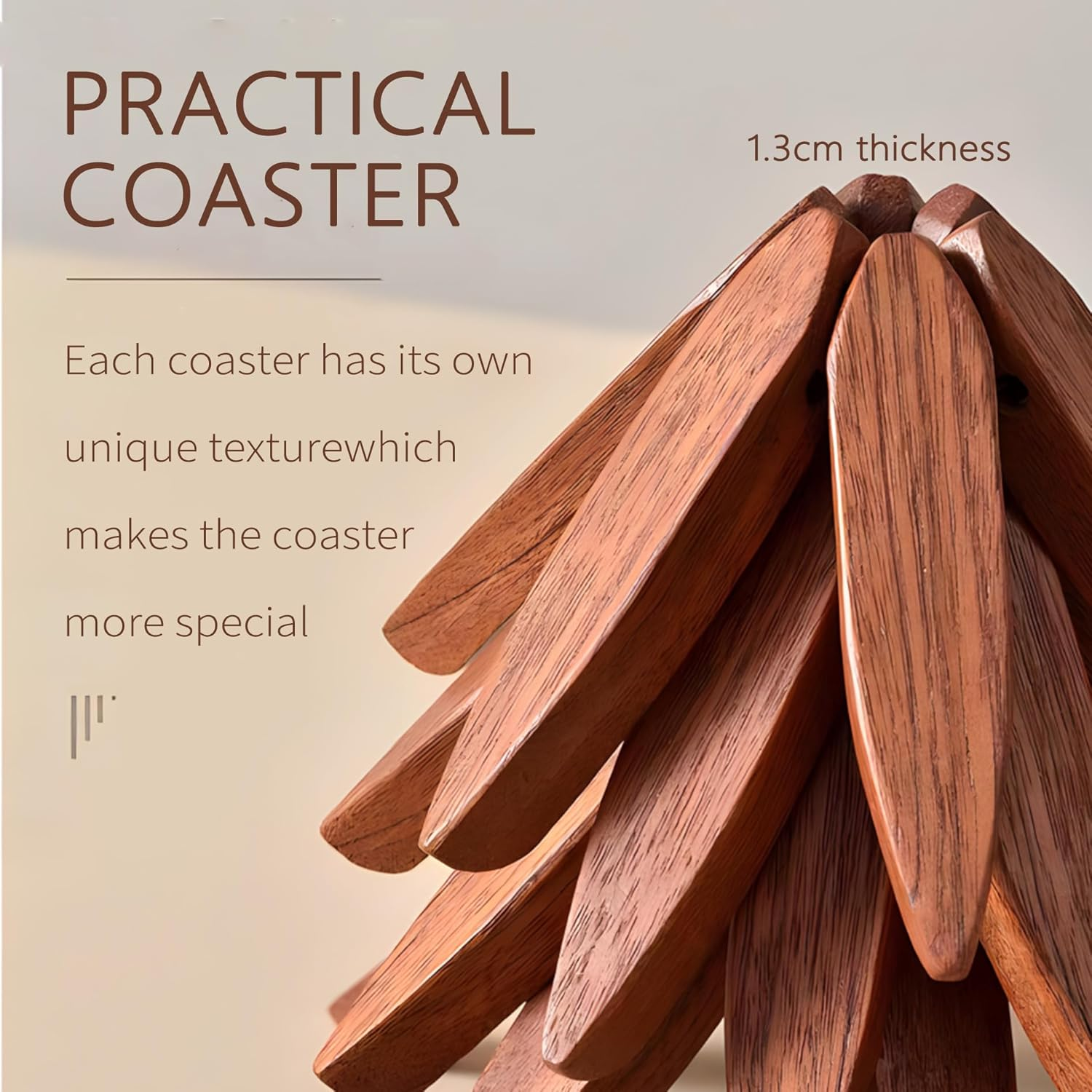 4Pcs Wooden Trivets, Yellow-Brown Tree Coasters - Table Decoration for Hot Dishes Hot Pad Bowls and Teapots，Heat Resistant Beech Wood image number 5