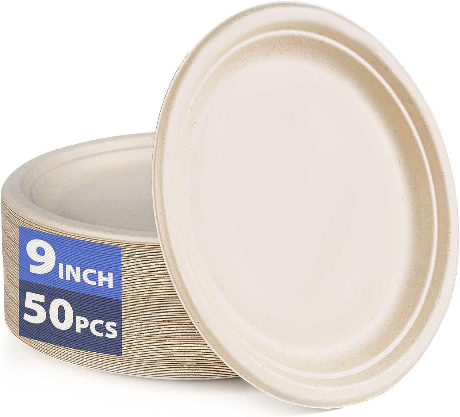 Disposable Paper Plates 10 Inch Compostable Plates 50 Pack Biodegradable Surgarcane Fiber Dinner Plates (10 Inch Plates)