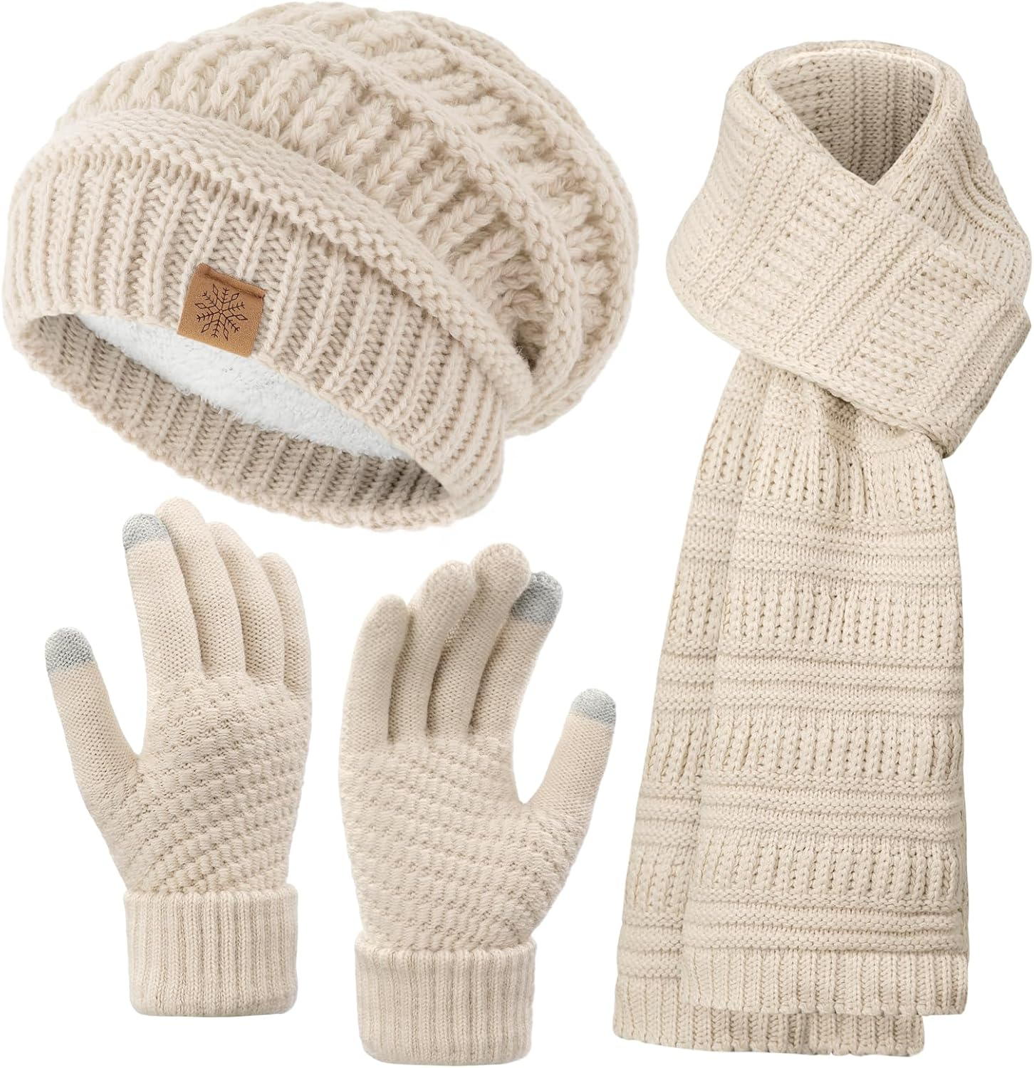 Winter Beanie Hat Scarf Gloves Set, Winter Clothes for Women, Fleece Lined Hats Touchscreen Gloves Thick Neck Warmer