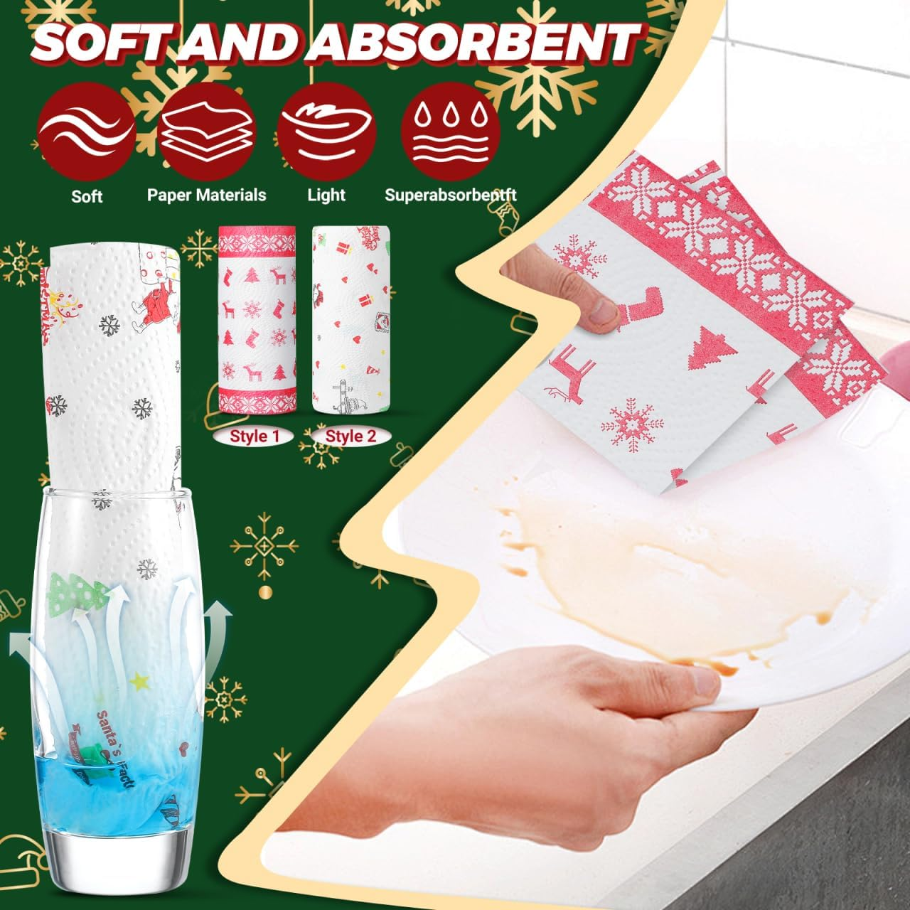 DOITOOL Parchment Paper Sheets 2 Rolls Christmas Wax Paper Sheets - Xmas Parchment Paper for Baking - Oil-Proof Baking Paper Sheets for Sandwich, Kitchen Handmade Food Kitchen Paper image number 2