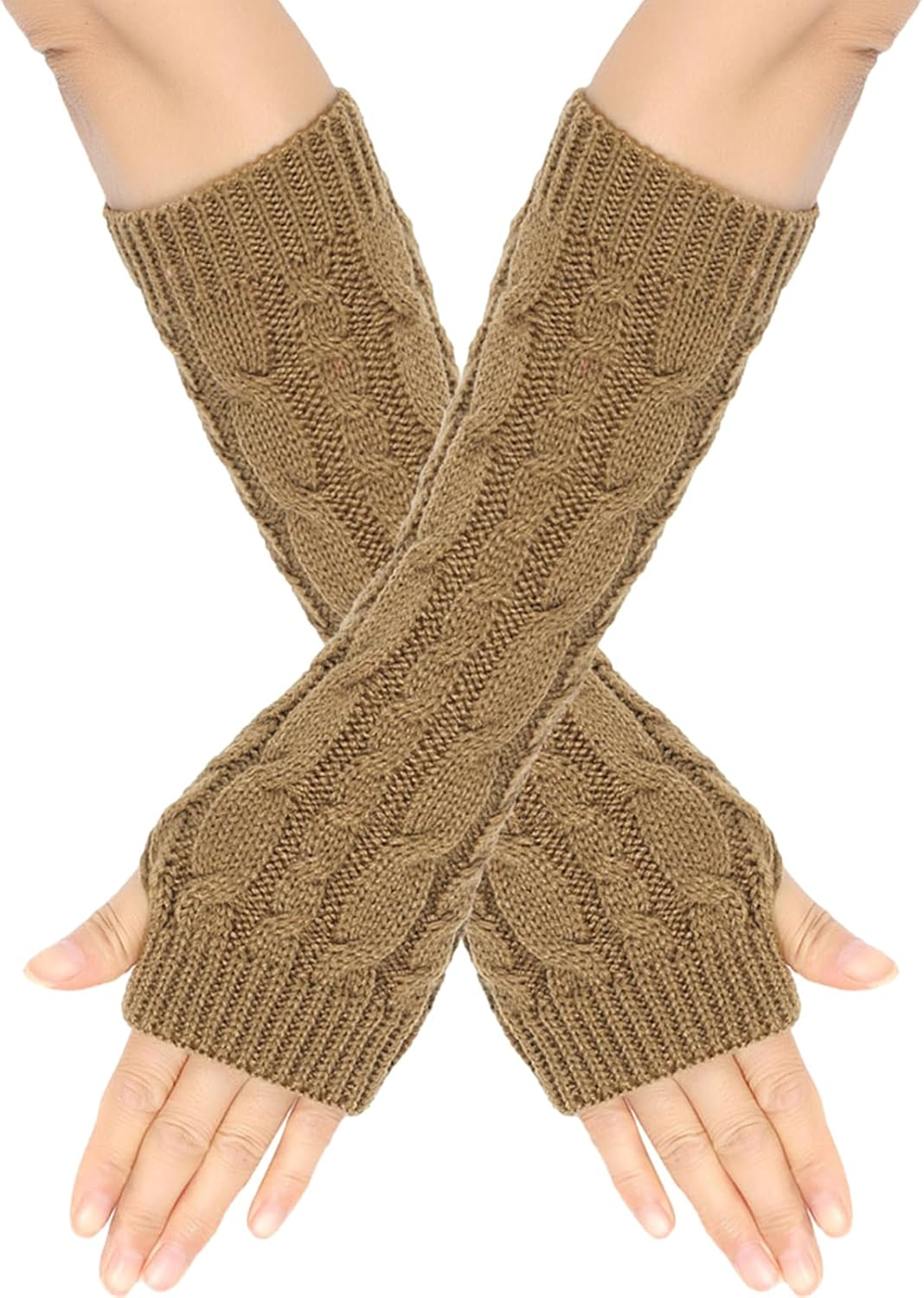 Long Fingerless Gloves - Long Fingerless Gloves Knit Warmer - Soft and Stretchy Half Finger Winter Warm Knitted Arm Warmers for Family, Friends image number 5