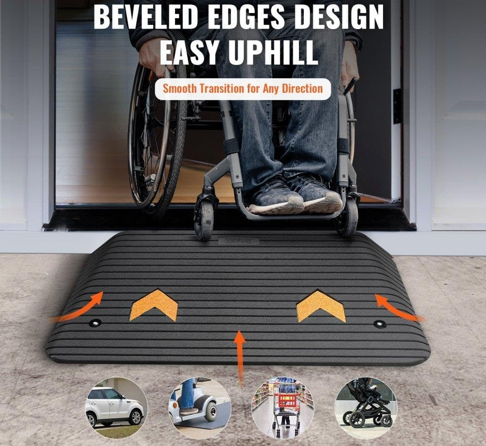 Rubber Wheelchair Ramp 10Cm, Non-Slip Surface, 901 X 620 X 101Mm, 400Kg Capacity, Indoor/Outdoor Use image number 5