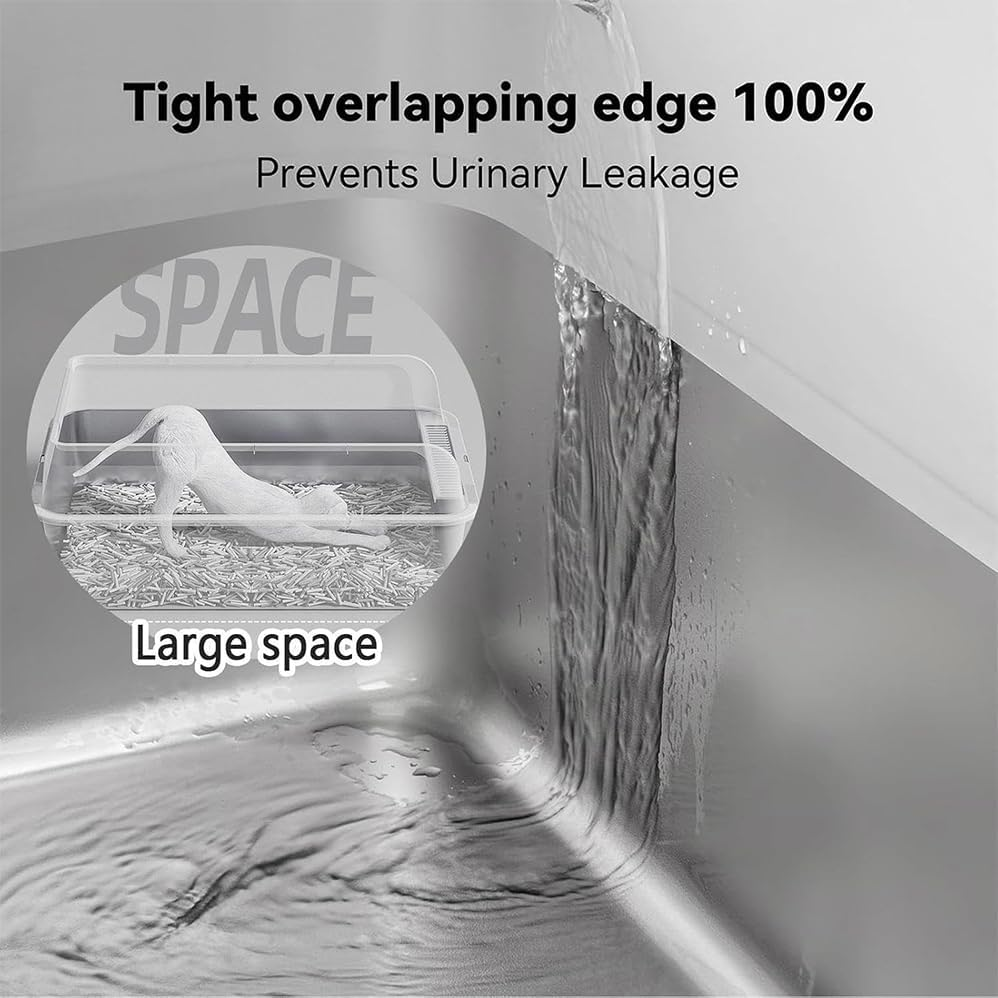 Stainless Steel Cat Litter Box, Kitty Litter Pan Splashproof Top Entry Cat Sandbox Cat Bedpan for Small and Large Cats Low Entry Semi Enclosed, Easy to Clean, Rust-Resistant, and Durable image number 4