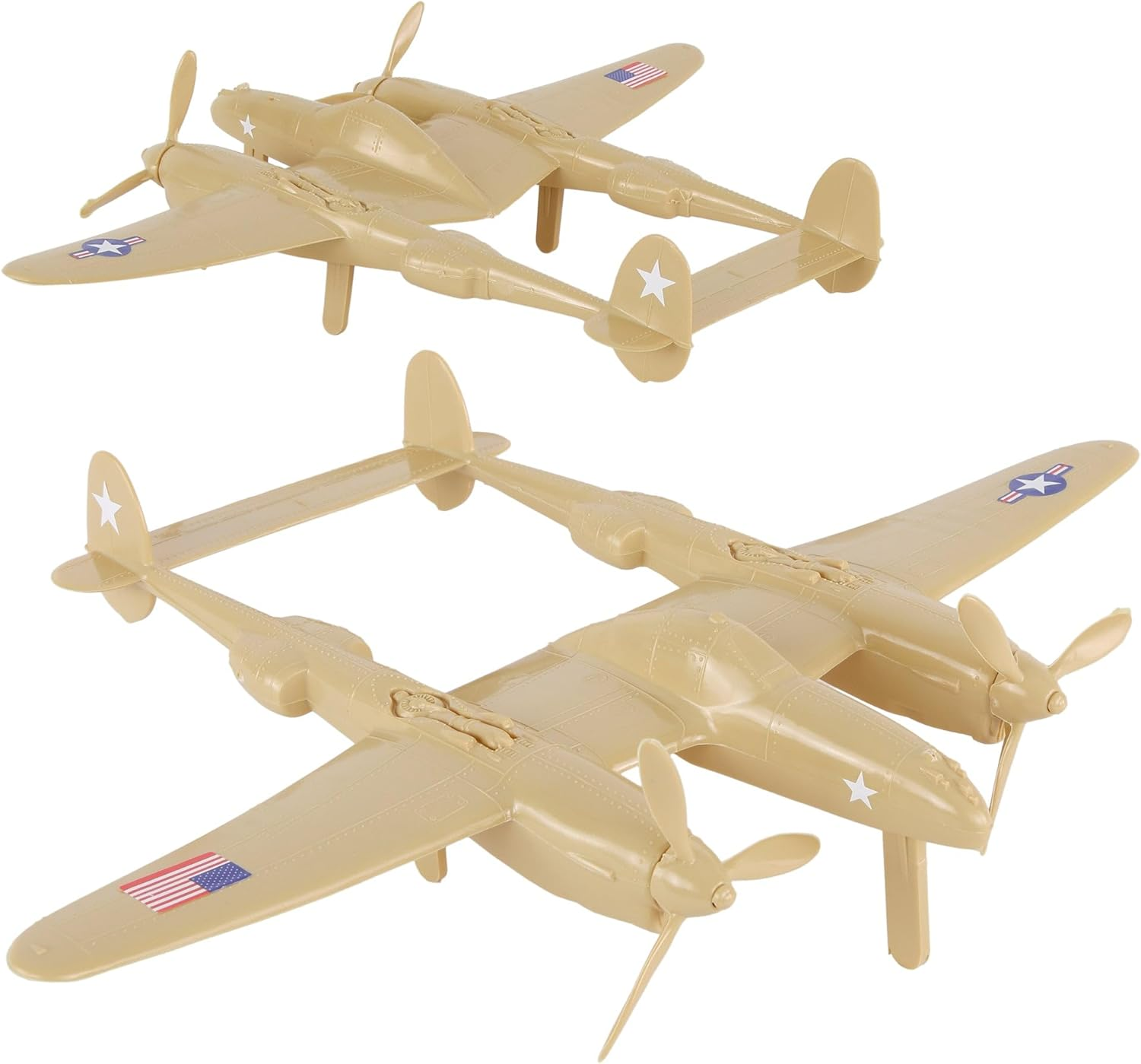 Timmee WW2 P-38 Lightning Fighter Plane - 2Pc OD Green Plastic Army Men Aircraft