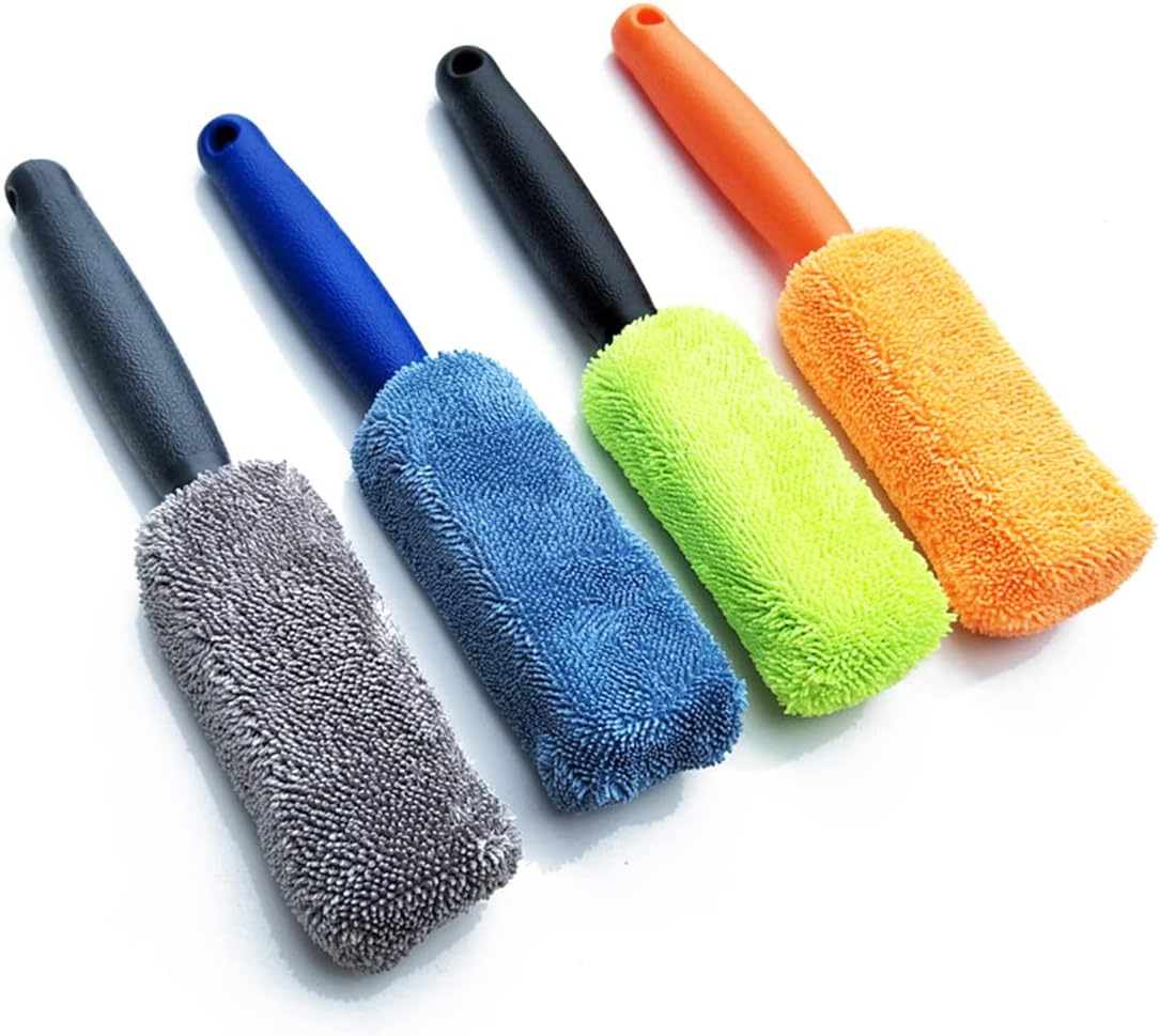 AICEL 2 Pcs Wheel Brush, Soft Microfiber Metal Free Rim and Wheel Brushes Kit, Easy Reach Tire Detailing Washing Tool, Professional Grade Scratch Free Wheel Cleaning Set for Cars, Motorcycles (Blue)