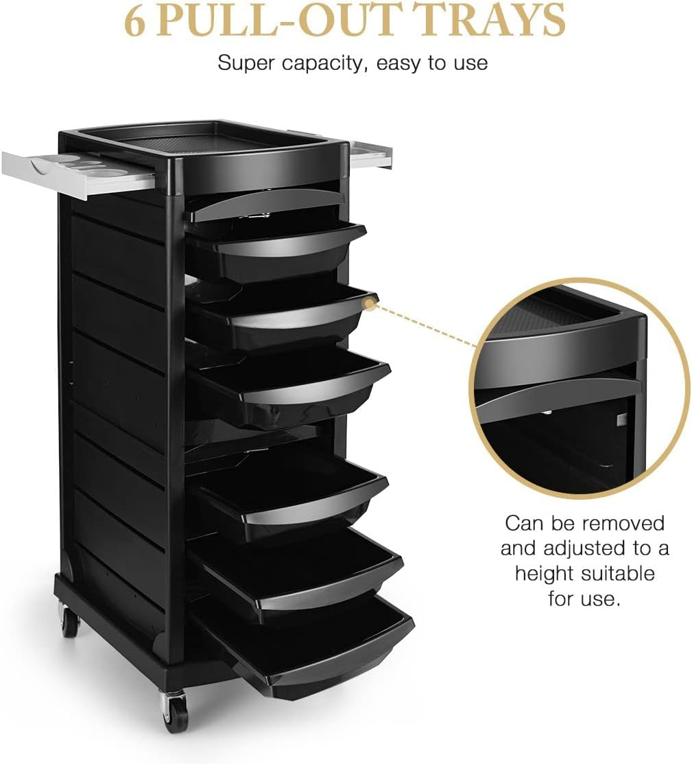 Salon Trolley Salon Storage Cart Hairdressing on Wheels Salon Tool Lockable Beauty Cart for Salon Beauty Spa 7 Tiers 6 Trays image number 1