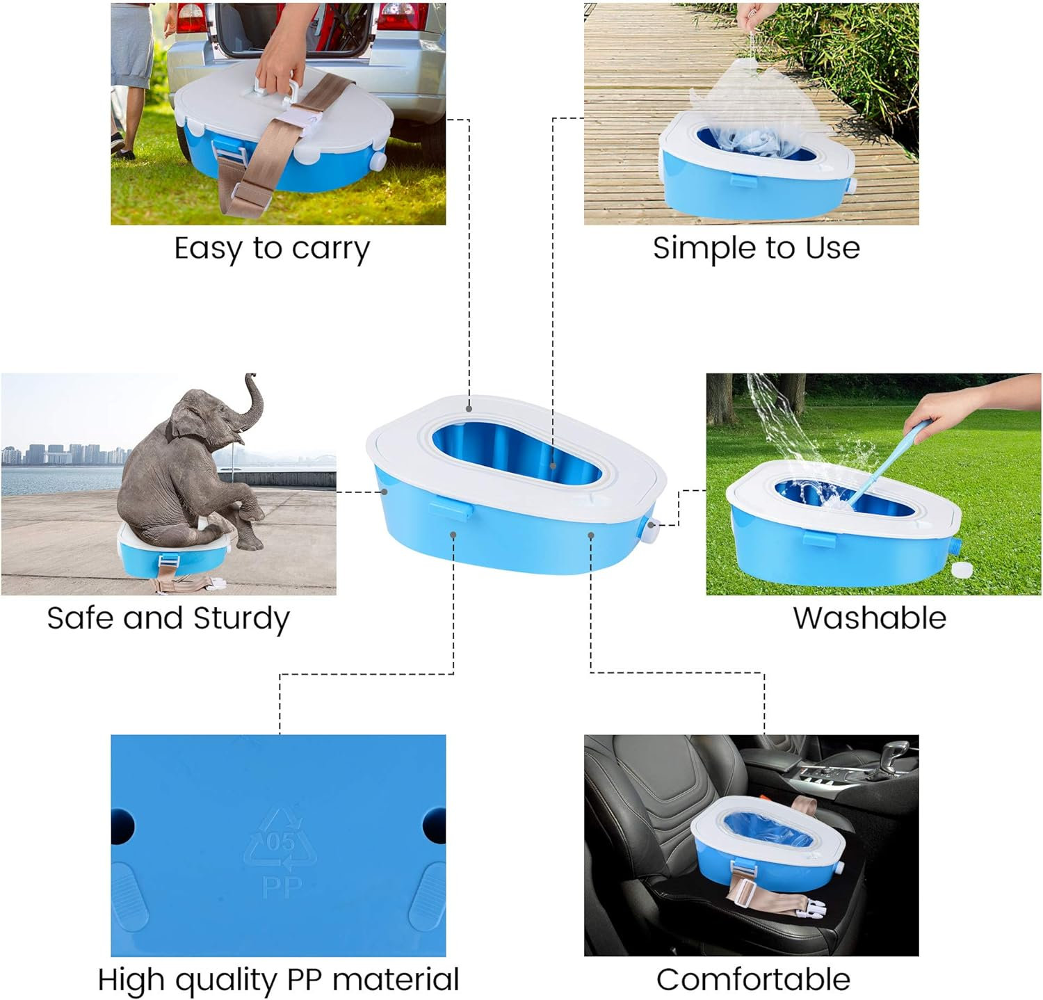 A ARCITON Portable Toilet Car Camping Toilet Indoor & Outdoor Commode,Travel Potty,Portable Toilet for Car,Camping,Hiking,Boating,Long Road Trips,Traffic Jam (Blue)