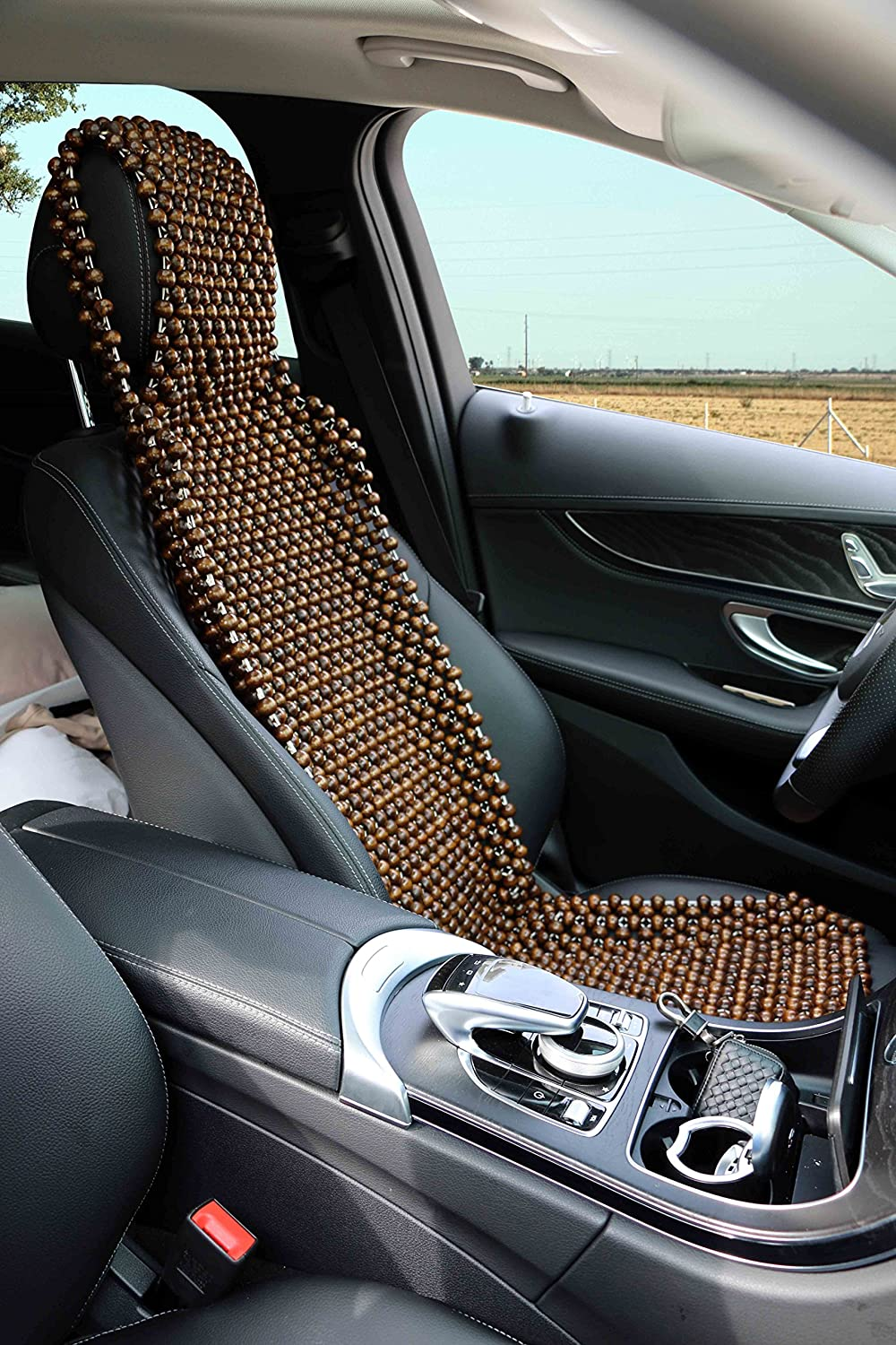 Natural Wood Beaded Seat Cover Massaging Cool Cushion for Car Truck. Keeps the Back from Getting Sweaty While Driving. Makes Driving More Bearable and Less Painful on Long Trips image number 6