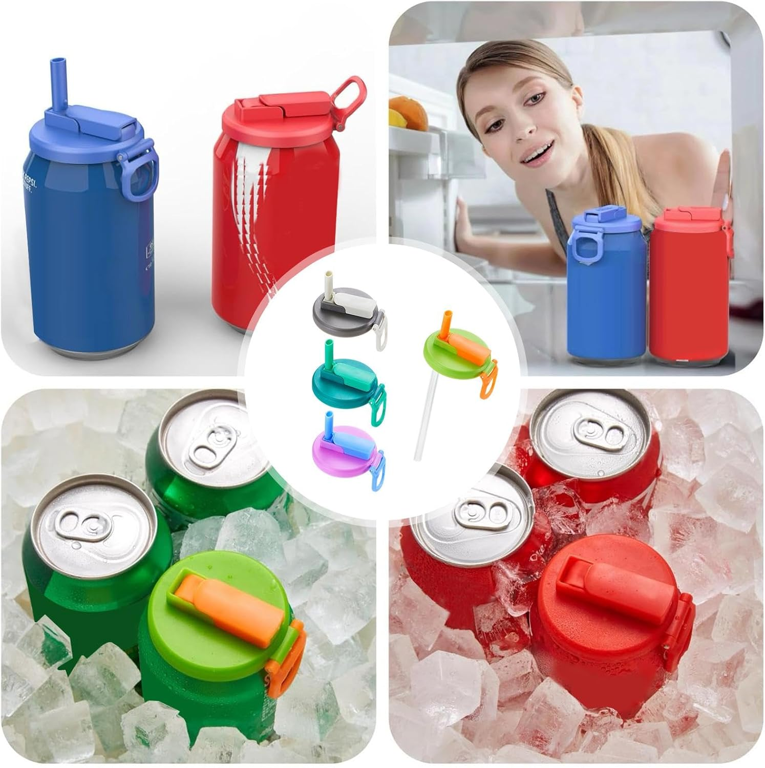 4-Pack Soda Can Lids with Straw,Silicone Straws Soda ​Can Covers,Straw Soda Can Lid,Bpa_Fr Ee, Reusable for Can Covers for Soda, Beverage, Juice,Seltzer,4 Color