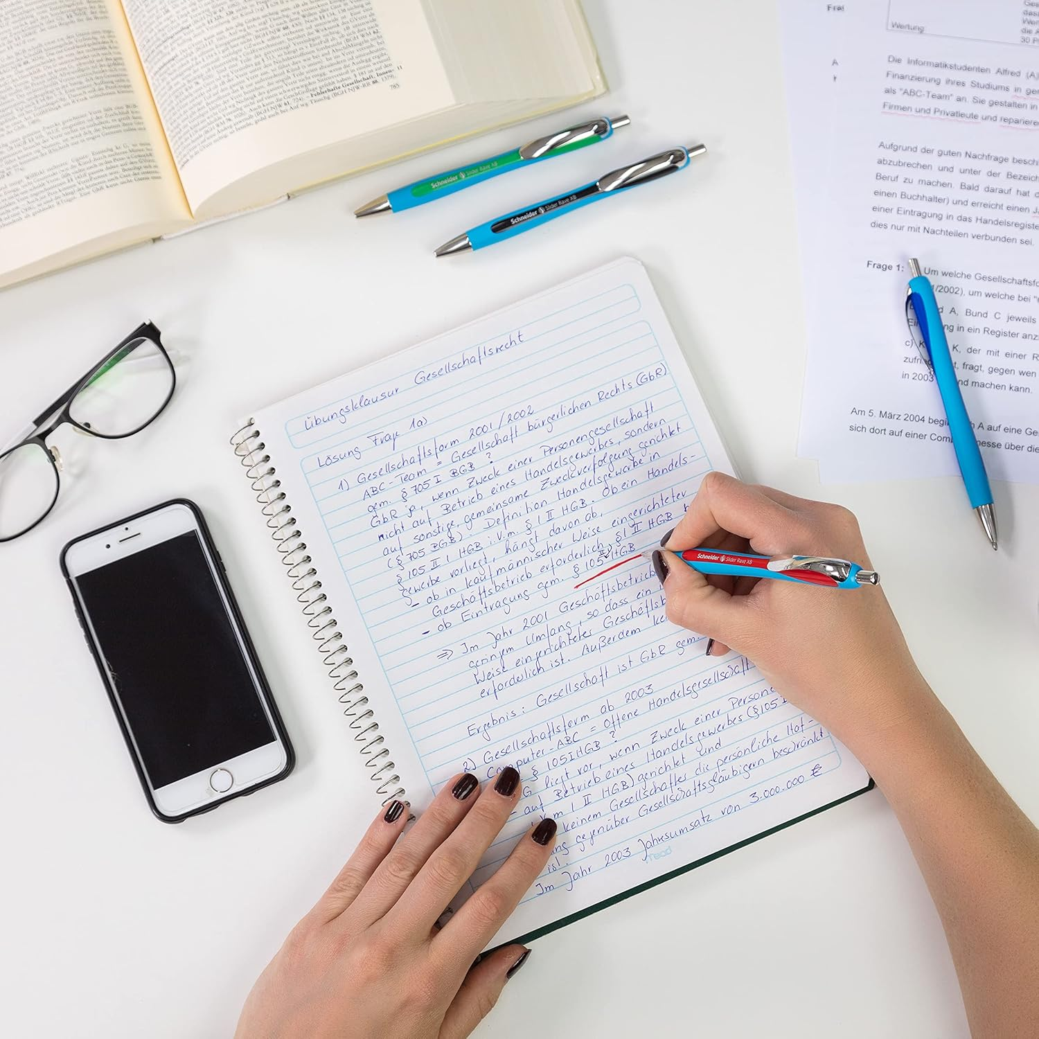 Schneider Slider Rave XB (Extra Broad) Ballpoint Pen, Refillable + Retractable, 1.4 Mm, Light Blue Barrel, Red Ink, Box of 5 Pens (132502) - Black image number 2