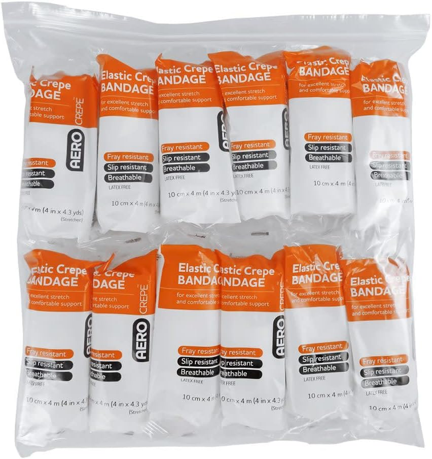 Aero Healthcare Aerocrepe Elastic Cotton Crepe Bandages 10Cm X 4M, 12 Count, Pack of 12