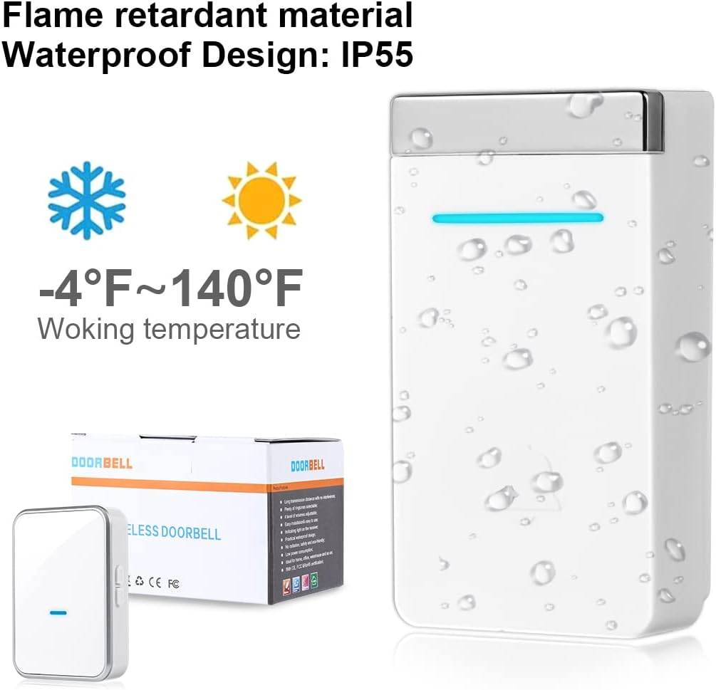 Yellow-Price No Battery Required Ring Doorbell Australia, Waterproof Self-Powered Wireless Doorbell Door Chime Kit with 45 Chimes, 4 Volume Levels, Long Range 300M (1 Button + 1 Receiver) - 1 Button + 1 Receiver image number 3