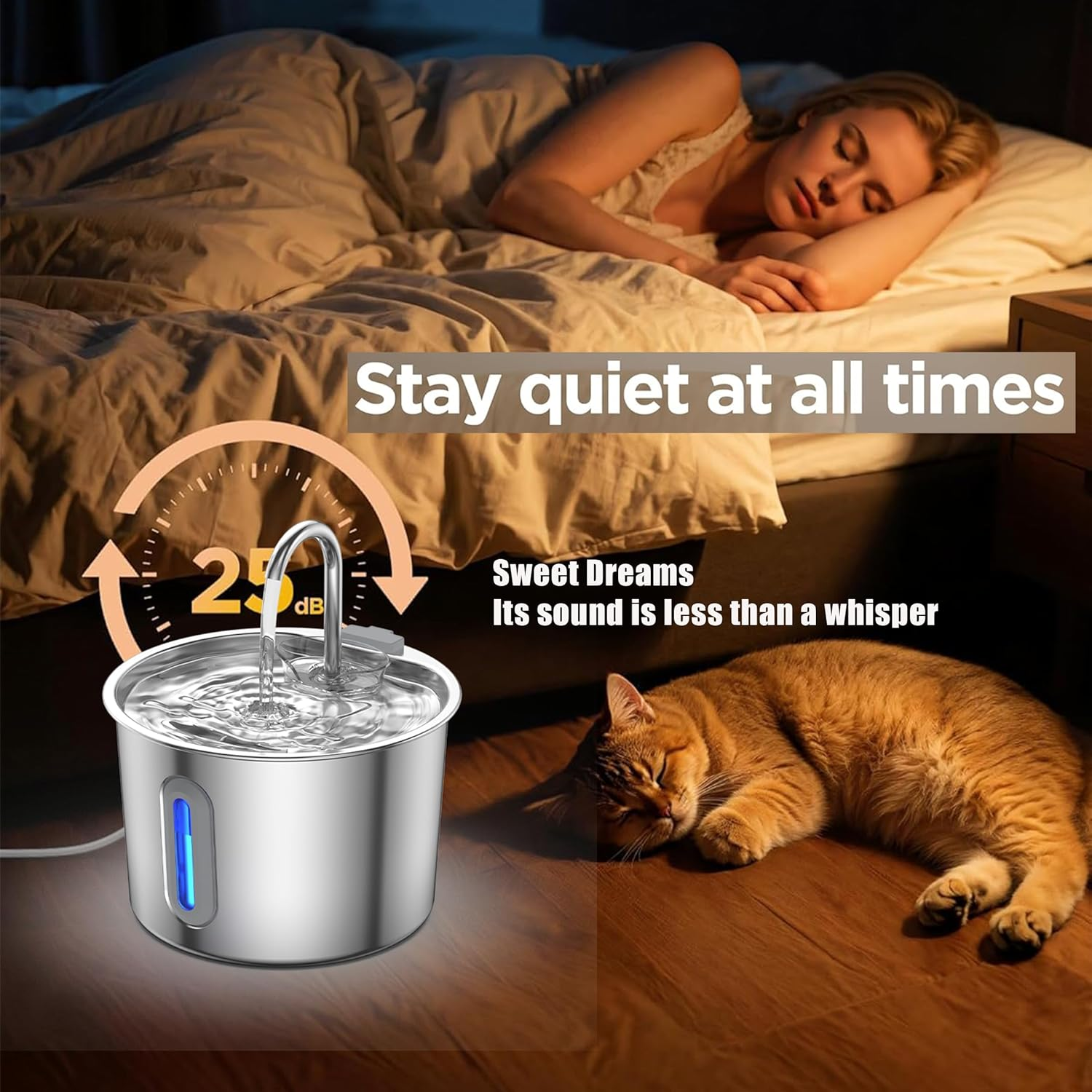 Cat Water Fountain Stainless Steel, 74Oz/2.2L, Cat Fountain Inside, Automatic Dog Watering Dispenser Bowl, Pet Feeding & Watering Supplies, Water Level Window image number 1