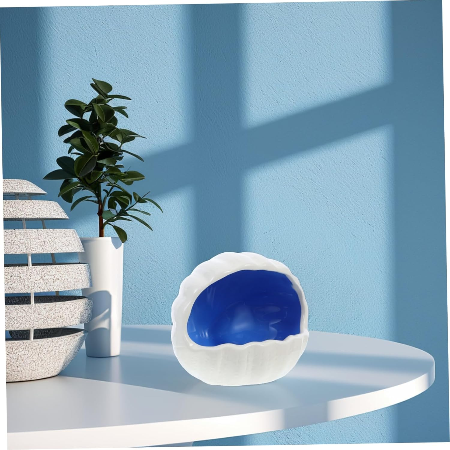 EXHUMKY Ceramic Shell Shape Fish House Aquarium Decorations Fish Tank Cave Ornament for Small Pet Hides image number 1