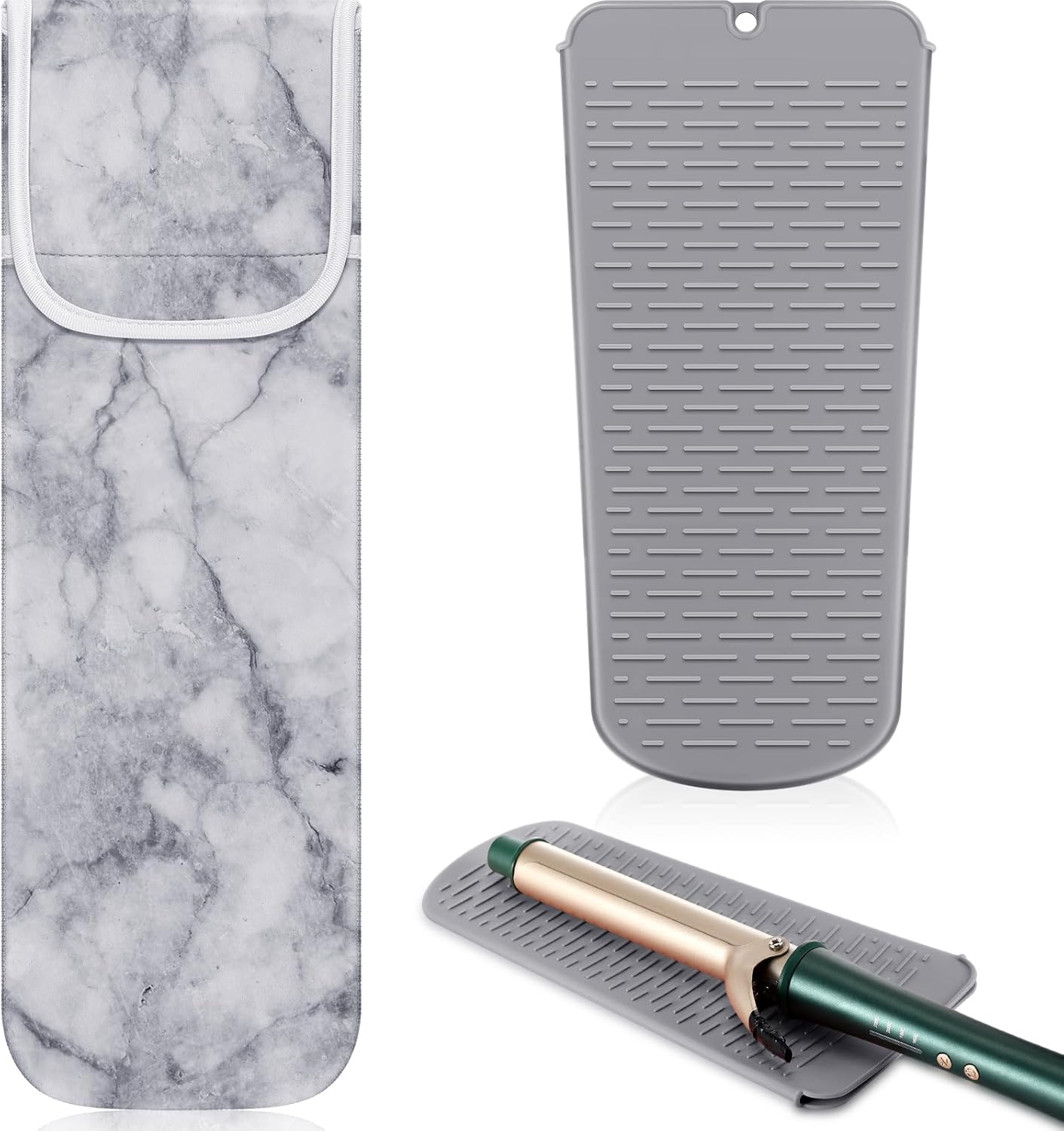 Shappy 2 Pieces Curling Iron Travel Case Cover Heat Resistant Flat Iron Holder Case Sleeve Neoprene Straightener Holder and Silicone Hot Tools Flat Bag(Marble Style) image number 2