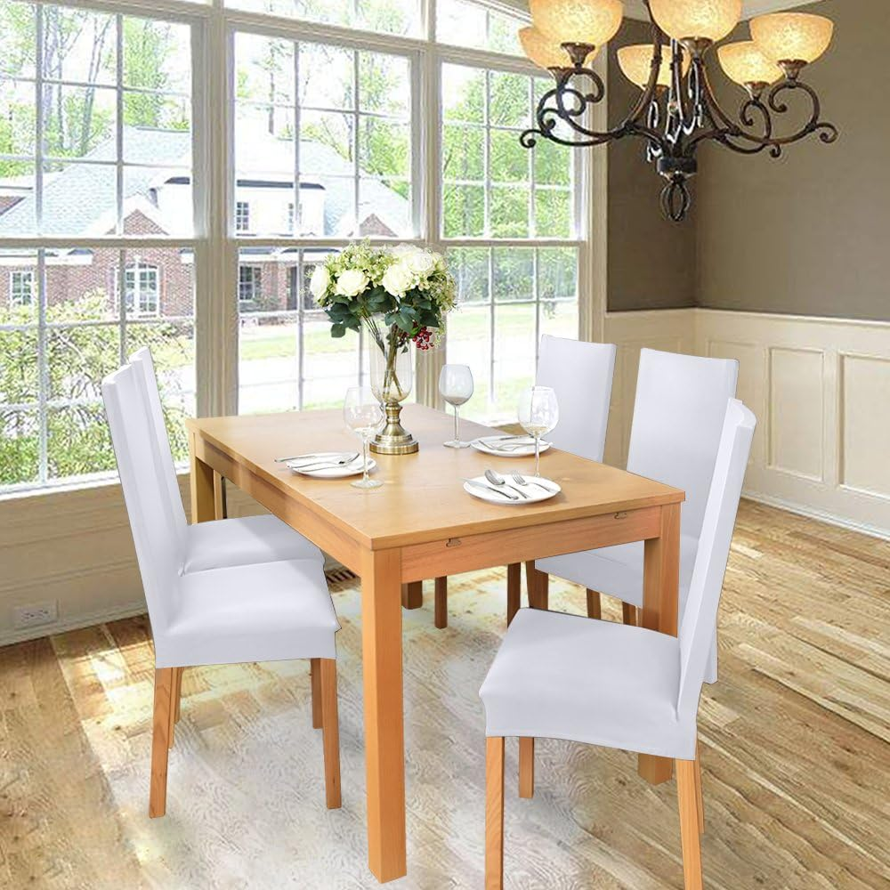 Chair Covers for Dining Room Set of 2 Stretch Dining Chair Covers Parsons Chair Slipcover Removable Dining Room Chair Covers Chair Protector Cover for Home Kitchen Hotel (2PCS, White)-X image number 3
