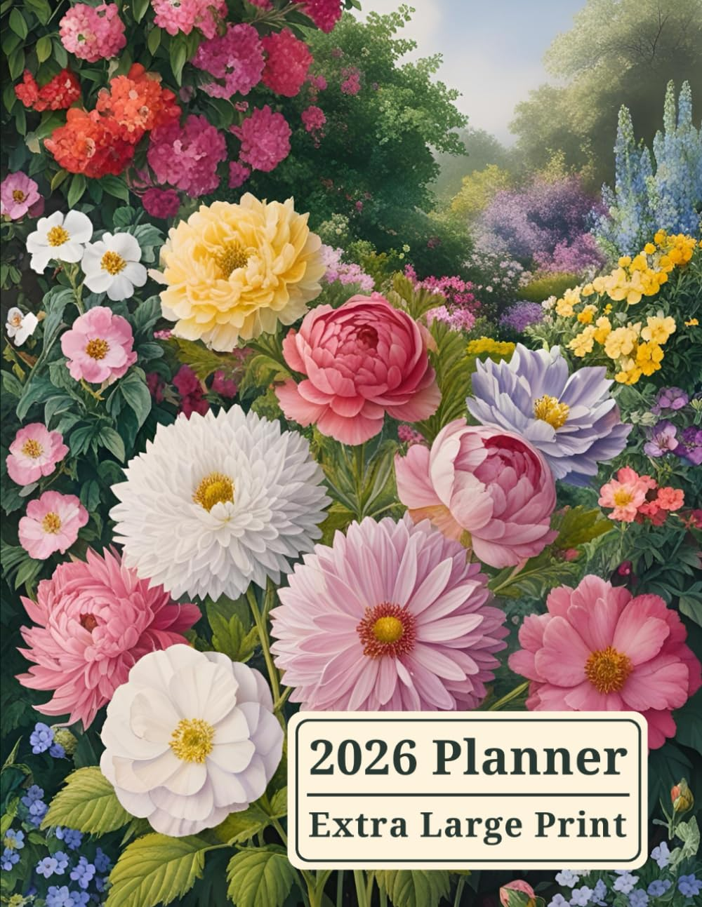 2026 Planner Extra Large Print: Monthly Calendar with UK Holidays and Weekly Organizer for Women with Impaired Vision, Floral Cover