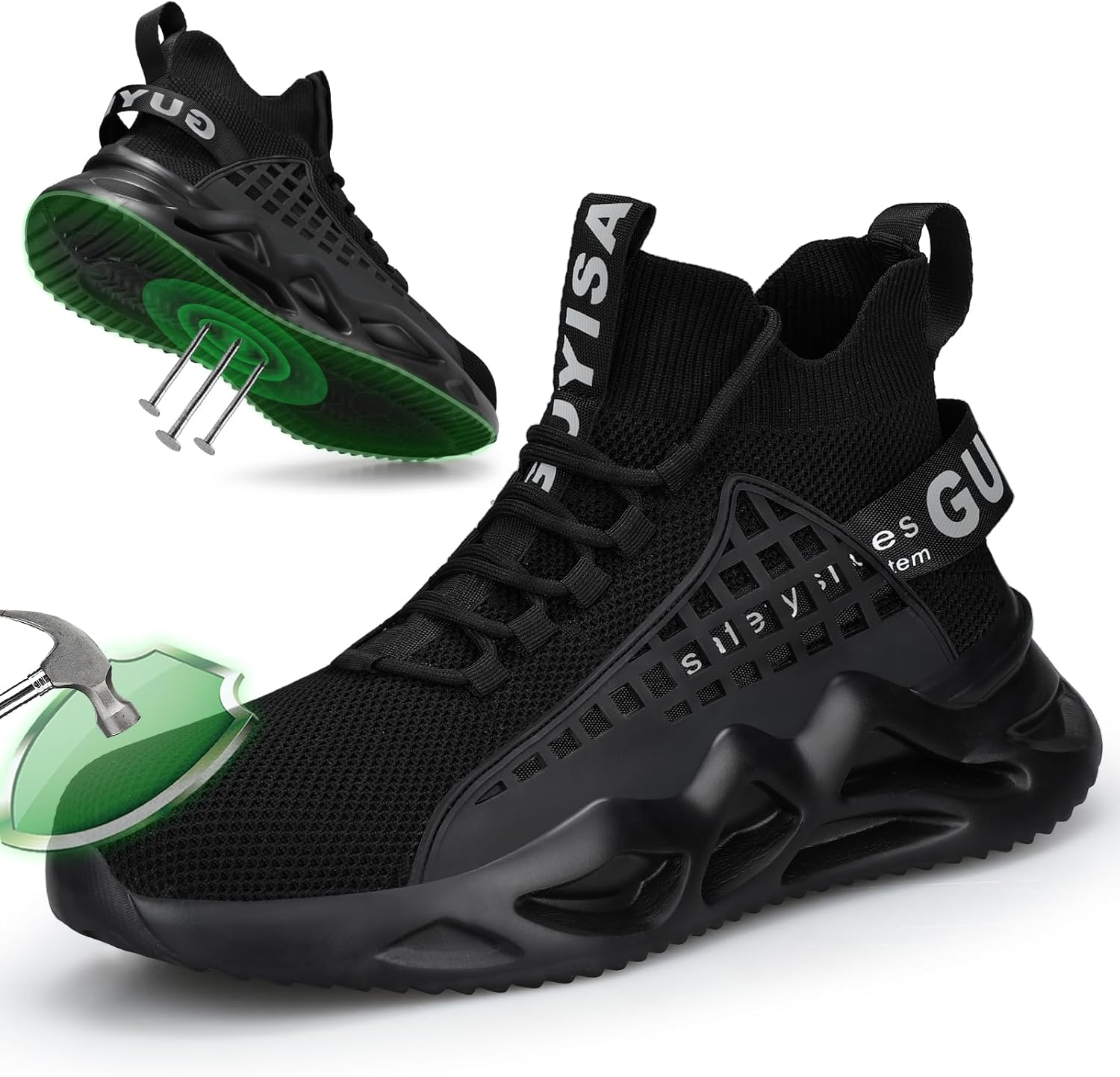 KGJIANDA Steel Toe Shoes for Men Breathable and Lightweight Safety Shoes Indestructible Construction Shoes