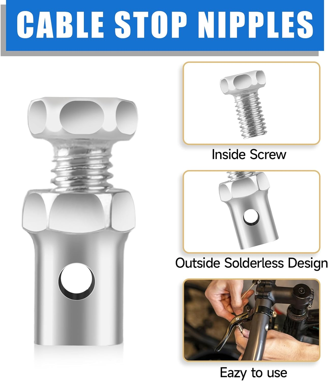 20 Pack 1/8" Universal Throttle Cable Ends Stop Throttle Brake Cable Parts Lock Clamps for Go Kart Motorcycle Motorized Bike Lawn Mower image number 2