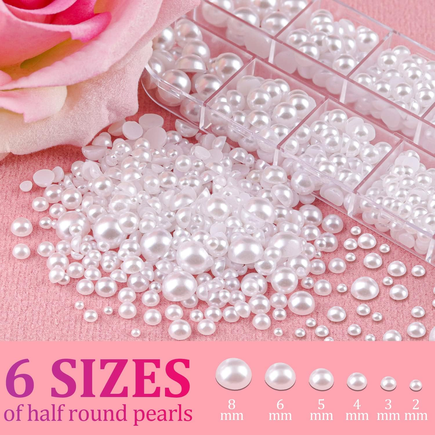 Belleboost Flat Back Pearls Kits 2 Boxes of Flatback White Half round Pearls with Pickup Pencil and Tweezer for Home DIY and Professional Nail Art, Face Makeup and Craft - 02-2 Boxes White image number 5