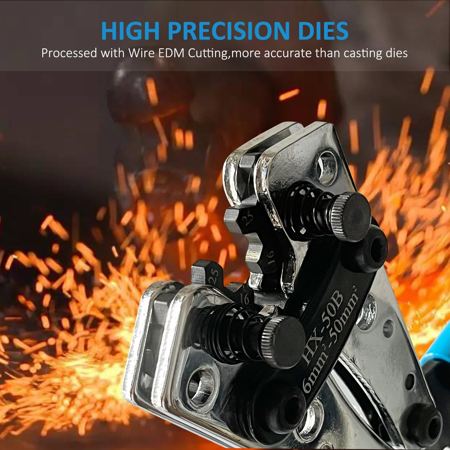 Fullfun Battery Cable Lug Crimping Tool with 60Pcs Copper Wire Lugs for Heavy Duty Wire Lugs, Battery Terminal 6-50Mm&sup2;, Wire Crimper for AWG 10-1/0 Electrical Lug image number 1