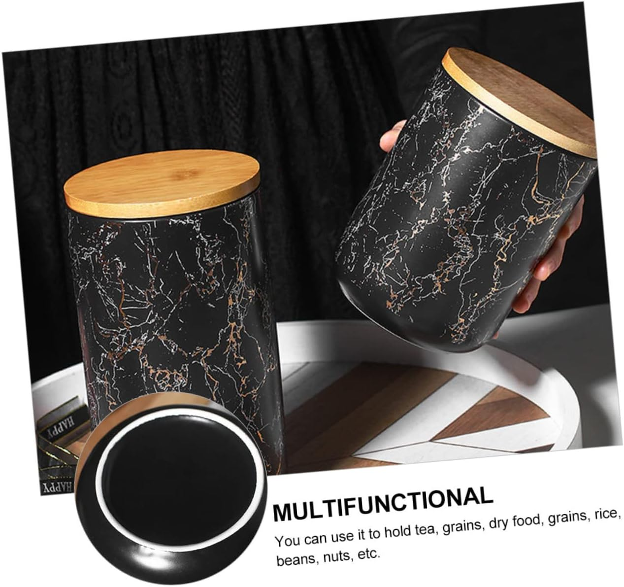 FELTECHELECTR 1Pc Marble Sealed Storage Jar Lid for Kitchen Elegant Candy Snack Container for Dried Fruits Coarse Grains Practical Home Organization image number 2