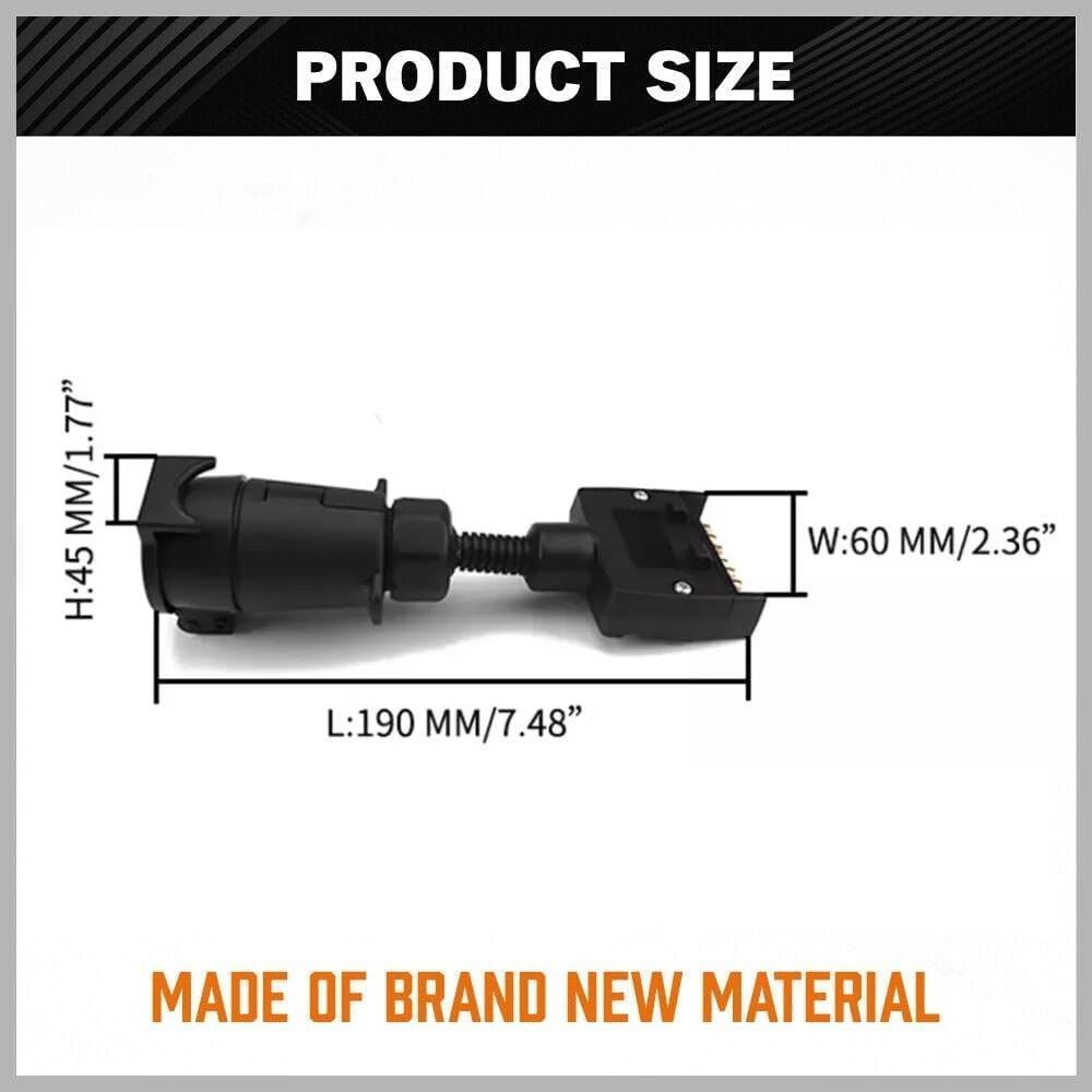 7 Pin round Male Plug to 7 Pin Flat Female Socket Adaptor Trailer Connector Simple Disassemble Trailer Adapter Durable Waterproof for Caravan Boat image number 5