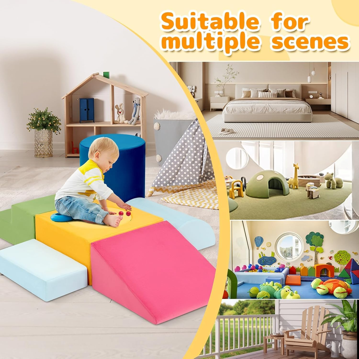 Toddler Climbing Toys Indoor, 7-Piece Colourful Foam Climbing Blocks, Soft Play Climbing for Toddlers, Modular Crawling & Sliding Play Set for Toddlers 1-3 Years Old