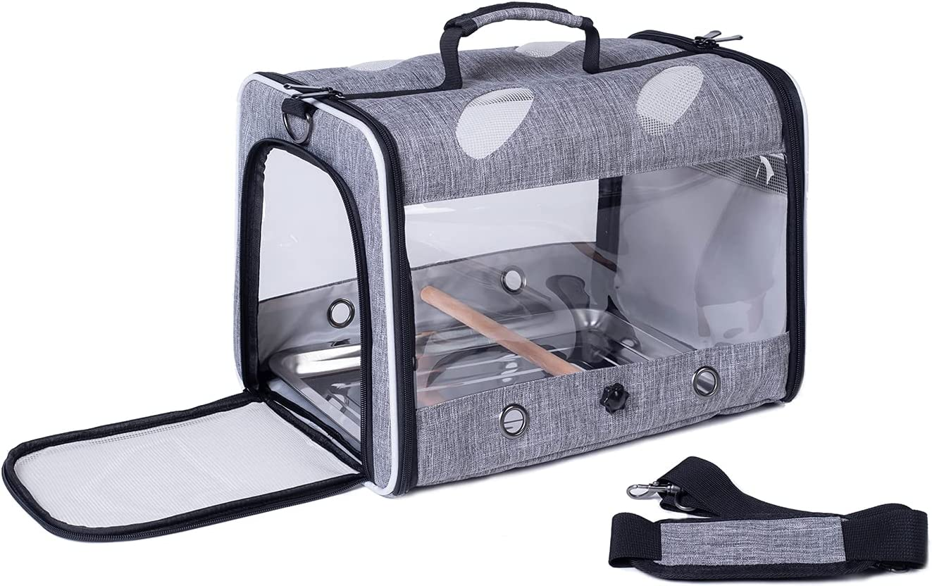 Bird Carrier with Stand Perch, Breathable Bird Travel Cage Parrot Carrier for Hiking, Airline Approved image number 3