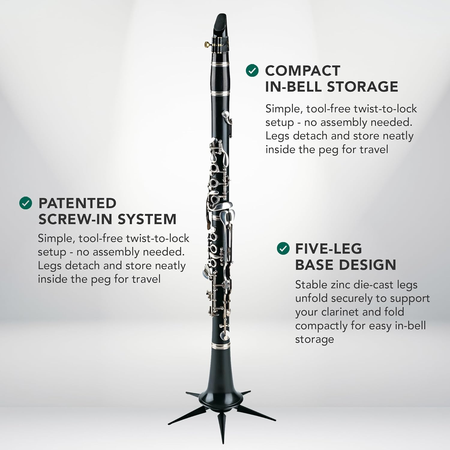 K&M - K&ouml;nig & Meyer 15228.000.55 Clarinet In-Bell Portable Stand - Lightweight with 5 Leg Folding Base - Fits a and B Clarinets - Stable Secure Base - Professional Grade - Made in Germany - Black image number 5
