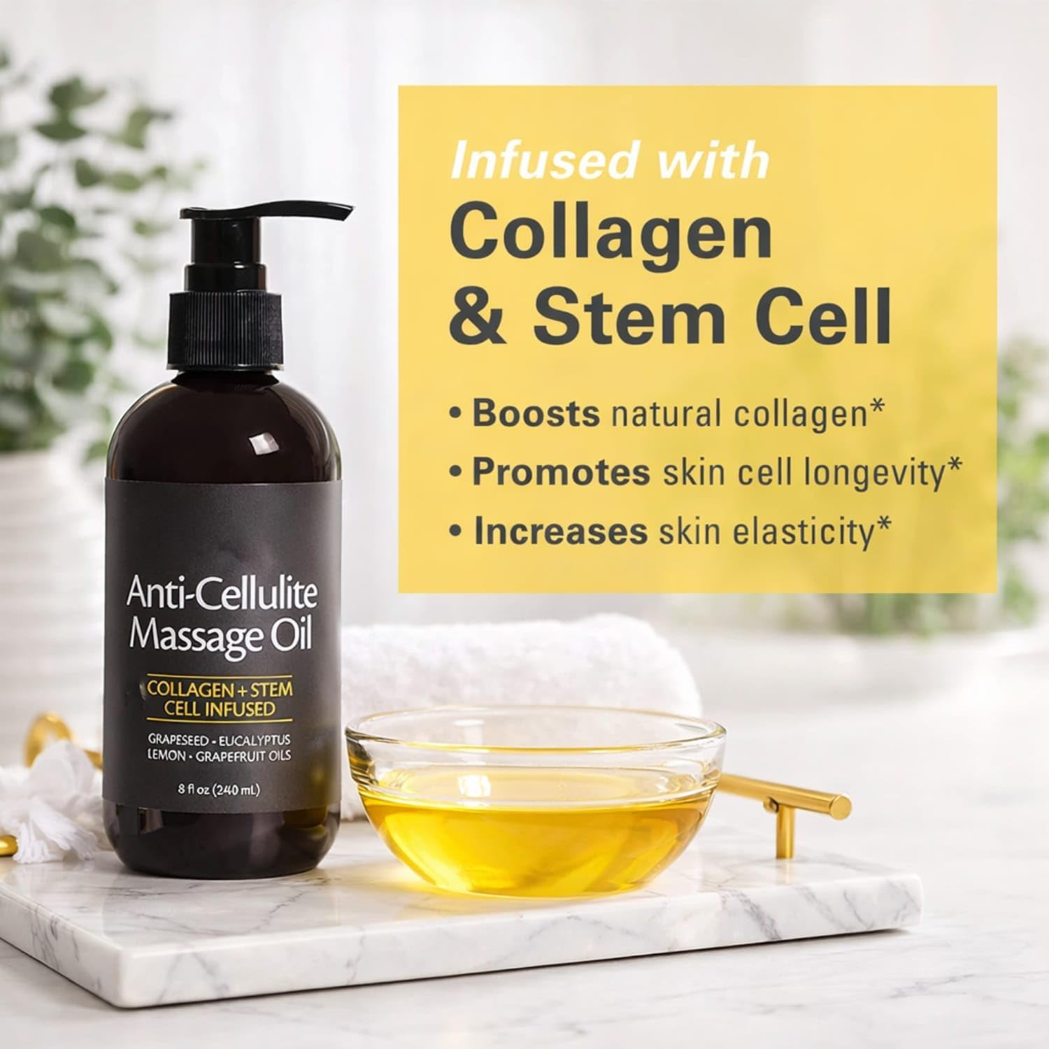 Anti-Cellulite Massage Oil &ndash; Collagen & Botanical Blend with Grapeseed, Eucalyptus, Lemon and Grapefruit Oils &ndash; Moisturising Body Oil for Smooth, Soft Skin &ndash; 240 Ml Pump Bottle image number 2