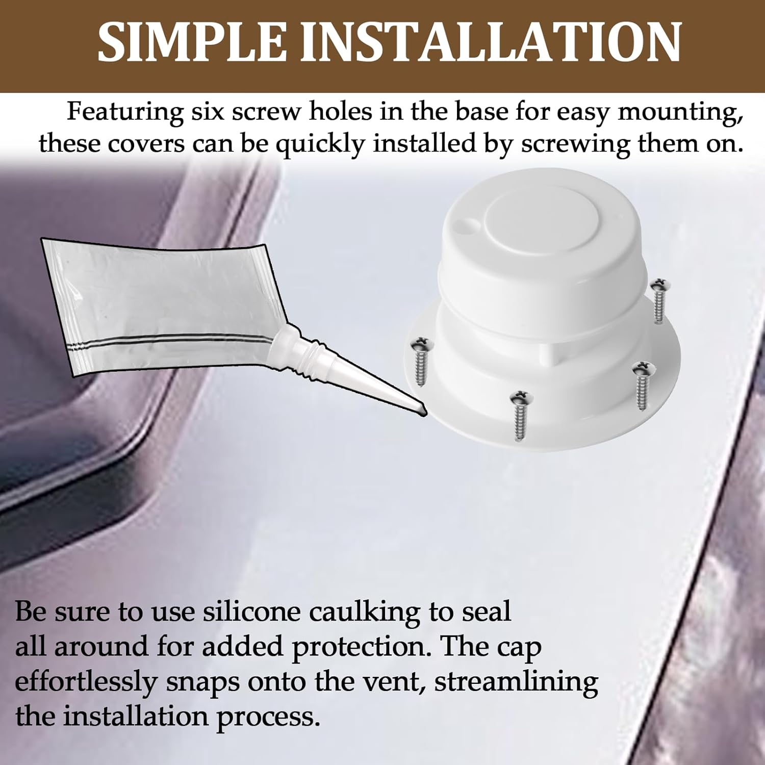 (2 Pack, White RV Roof Vent Cover Kits with Putty Tape and Screws, Camper Vents Cap for Trailer RV Roof Vent Cover Replacement, Camper Plumbing Vents Caps Kit for 1" to 2-3/8" OD Pipe image number 1