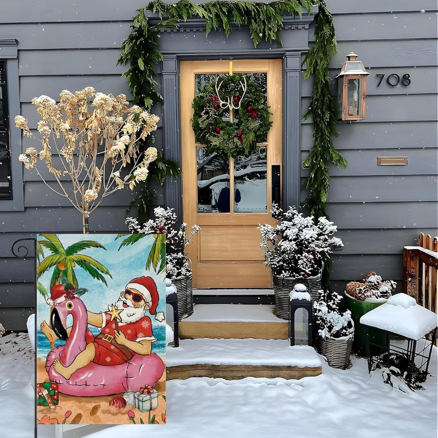 Itadaku 1 Pcs Christmas in July Garden Flag, Double-Sided Santa on the Beach Design, Seasonal Holiday Decoration for Summer, Winter, and Outdoor Yard, 30 X 45 Cm image number 6