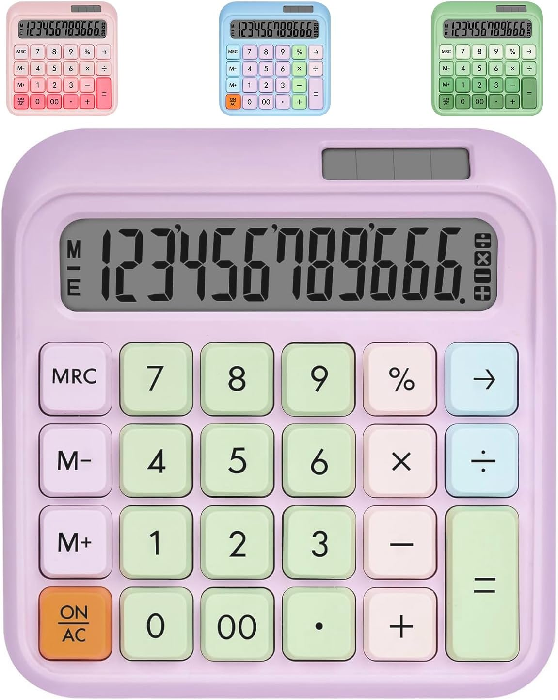 Sonicefit Mechanical Switch Basic Calculator 12 Digits, Solar/Battery Dual Power, Tactile Keys & Large LCD Display, Cute Aesthetic Desktop Calculators for Office School Business Home (Purple) - Blue image number 4