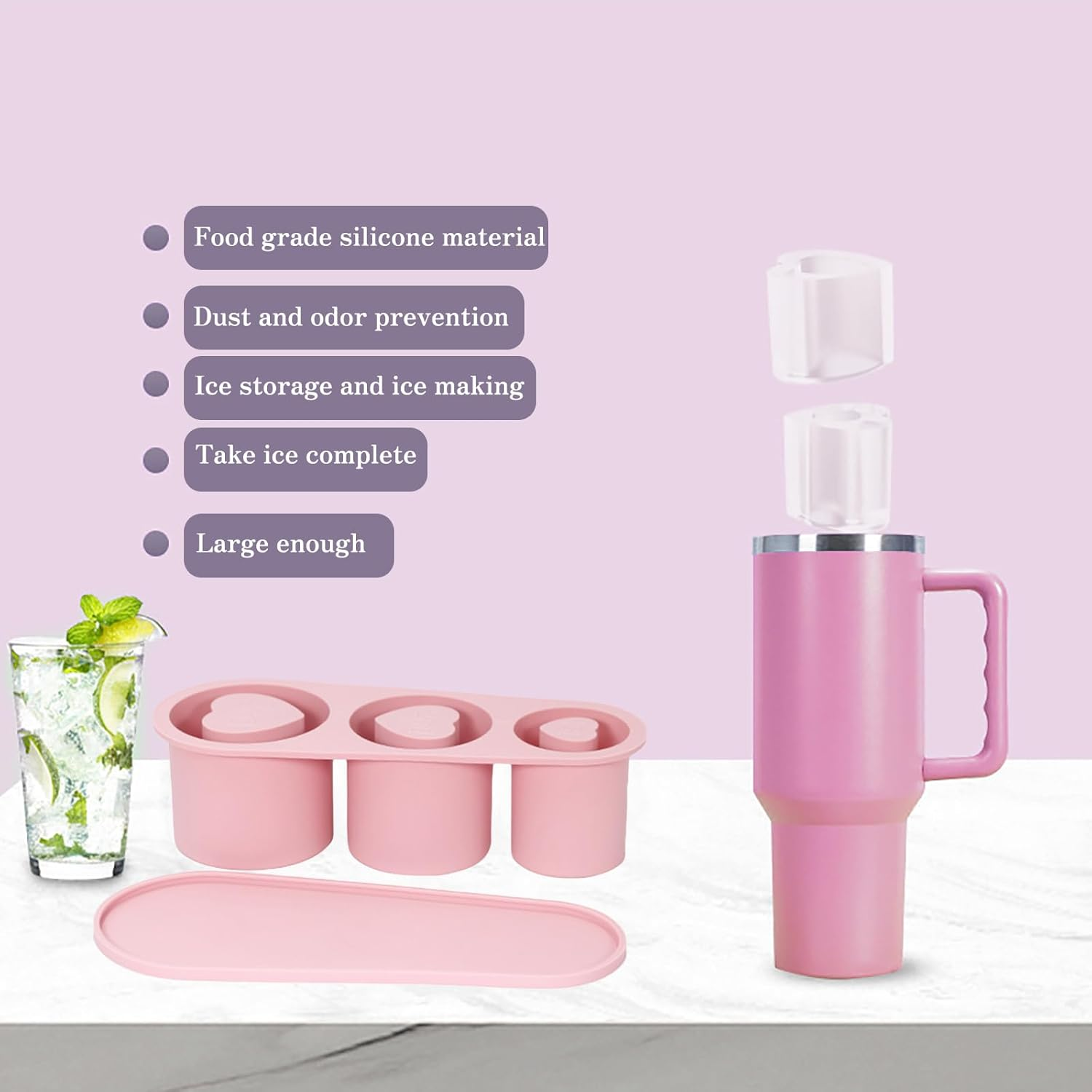 Ice Cube Tray for Stanley Cup, Silicone Ice Cube Trays, Ice Cube Moulds, Ice Molds Silicone, Ice Cube Maker, Ice Trays for Freezer Containers, Prefect for Whiskey Juice Coffee, Easy Release image number 5