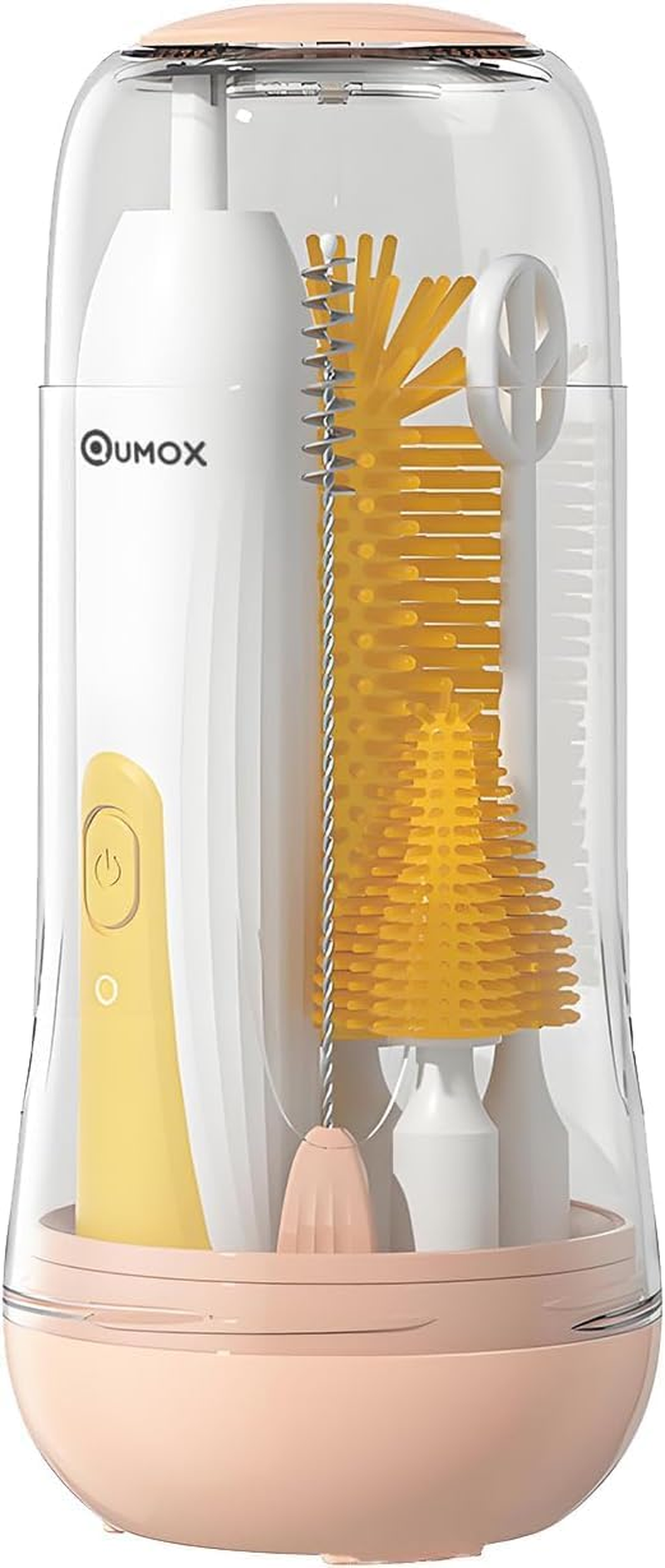 QUMOX Electric Baby Bottle Brush Set, 6-In-1 Rechargeable Cleaning Kit with Storage Case &ndash; Portable USB Charging Bottle Cleaner with Multiple Brush Heads for Bottles, Cups and Straws (Yellow) image number 3