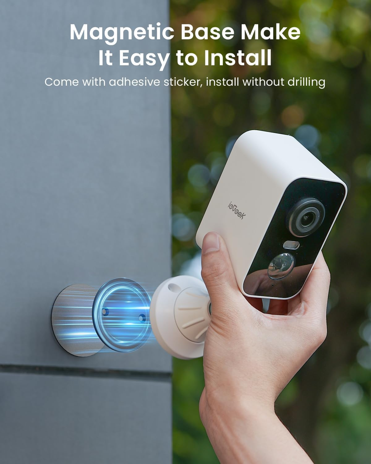 Iegeek Magnetic Security Camera Solar Outdoor Wireless, 300&deg; Rotation Adhesive Stick up Camera, 2K Battery Magnetic Base CCTV Camera System, Home Wifi Camera, Motion Detection, Color Night Vision image number 3