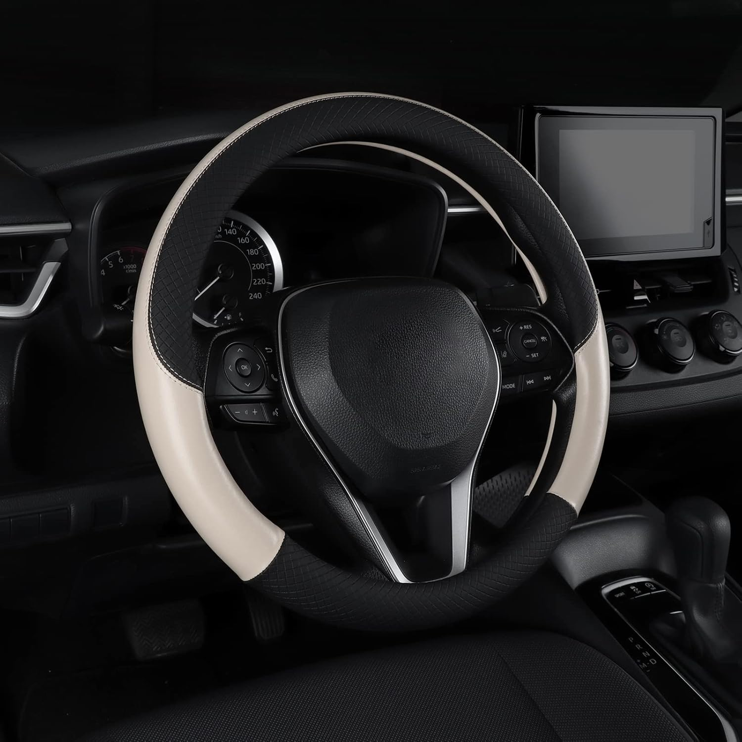 Auto Car Genuine Leather Steering Wheel Cover anti Slip Wrap 15" (Yellow)