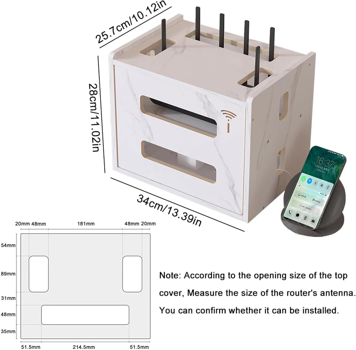 Catekro WIFI Router Storage Box, Wifi Cabinet to Hide Router and Modem, Router Cover Decorative Box for Office and Home (White) - 273-Brown image number 7