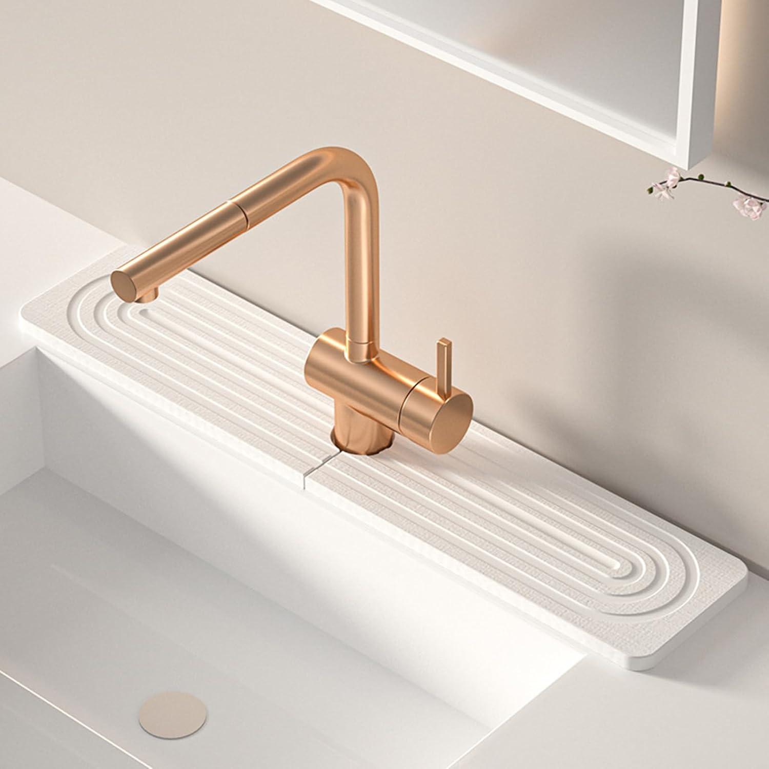 Sink Splash Guard Kitchen Sink Mat - 24 in Diatomite Stone Drying Mat，Water Absorbing Stone Tray for Sink，Stone Drying Mat Kitchen