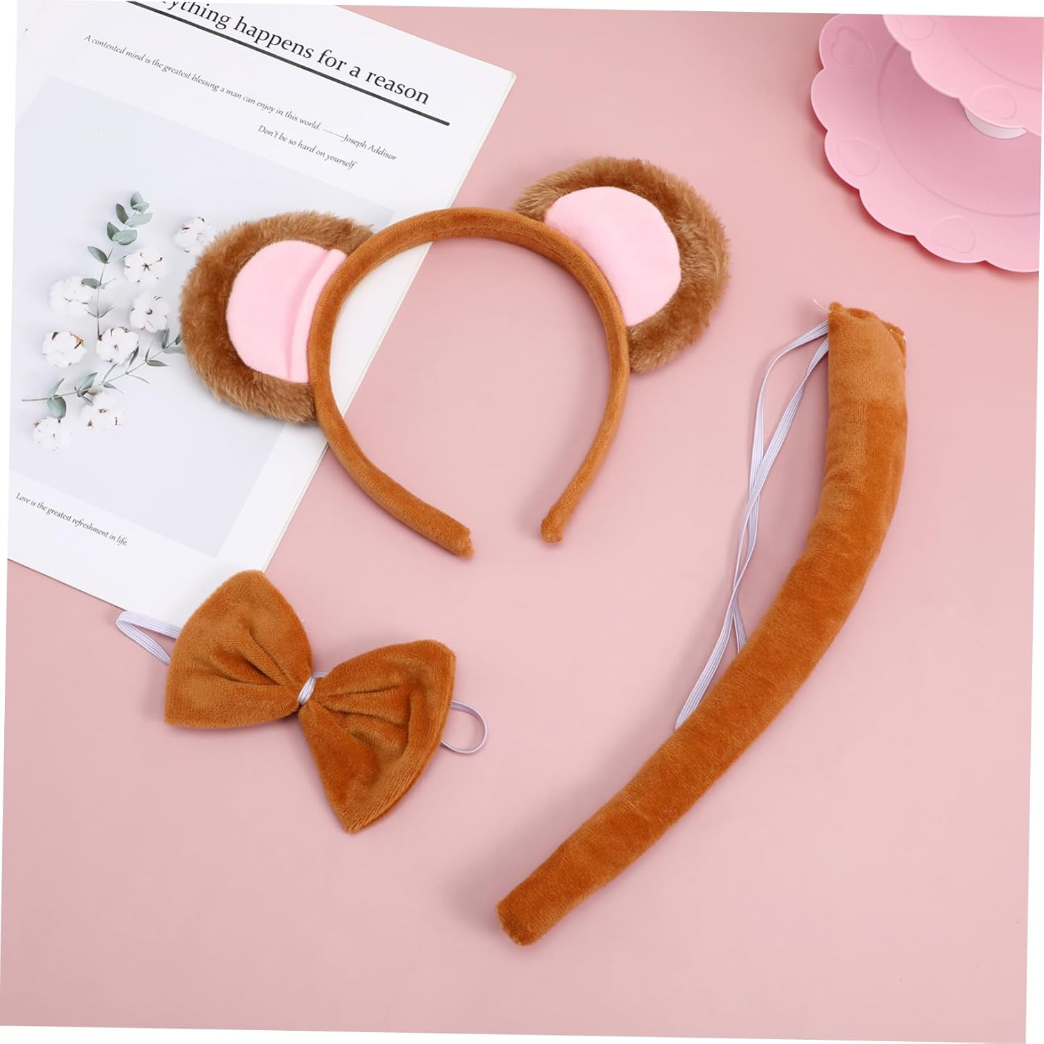 Monkey Themed Dress-Up Set Includes Headband Ears Tail & Bowtie for Halloween Cosplay Animal Inspired Costumes image number 3
