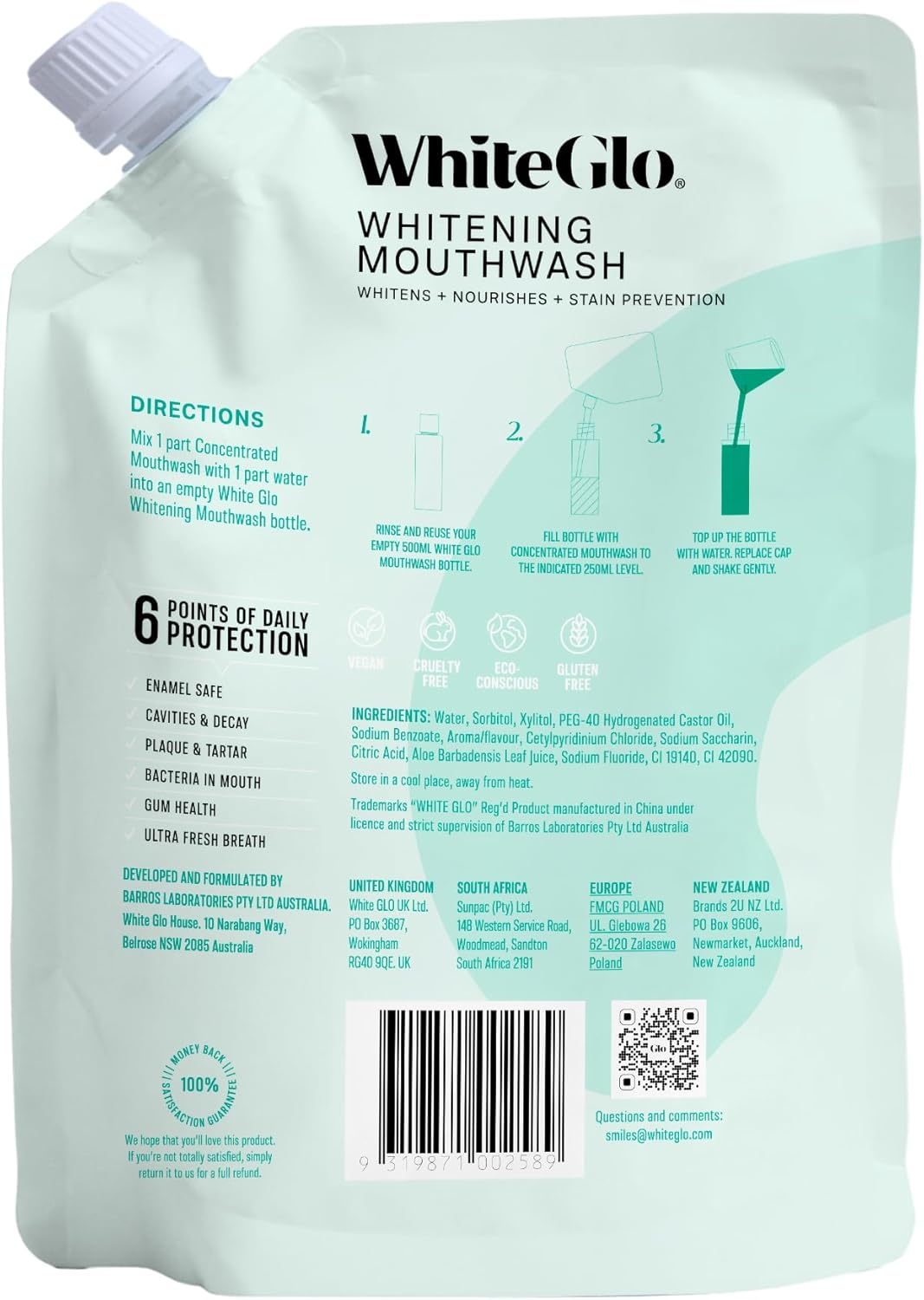 White Glo Whitening Mouthwash Eco-Refill 500 Ml