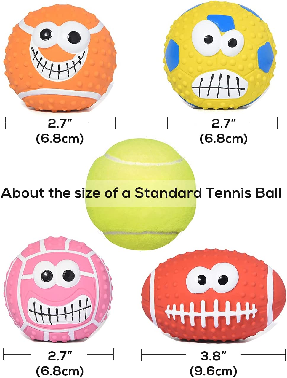 Squeaky Dog Ball (4 Pack) Latex Rubber Dog Squeak Toys, 2.7''/7Cm Soft Bouncy Fetch Balls for Medium Small Pets Interactive Play