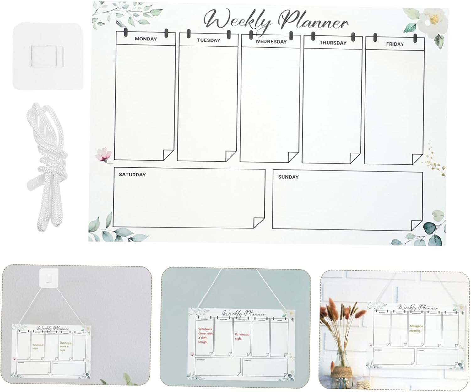 NUOBESTY Erasable Week Planner Wall Hanging Acrylic Memo Board Undated Planner White Hanging Cord 80Cm image number 3