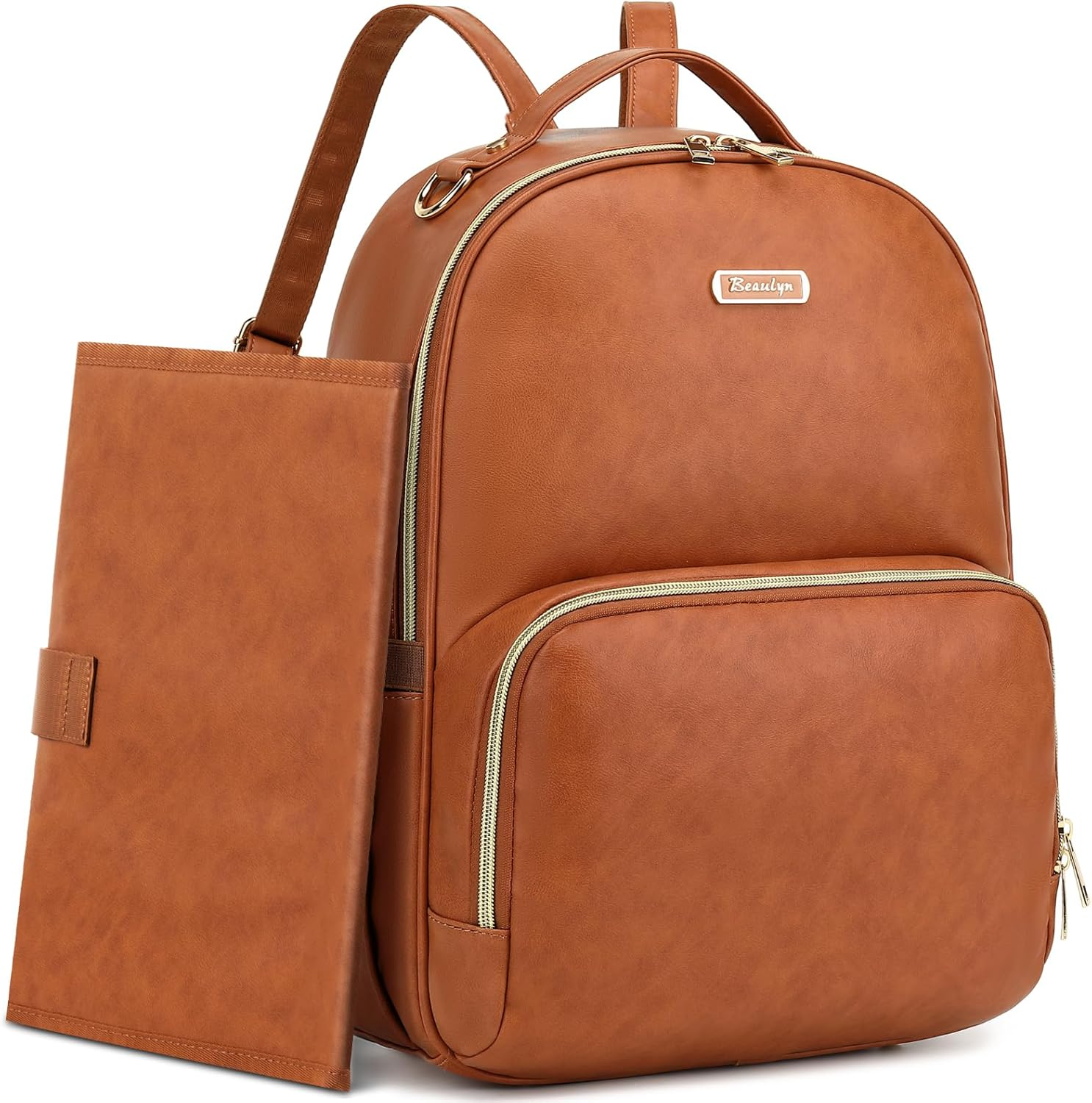 Leather Nappy Bag & Diaper Bag Backpack - Large Capacity Travel Baby Bag for Baby Essentials with Changing Pad, Multi Function Waterproof Design, Adjustable Shoulder Strap & Stroller Straps